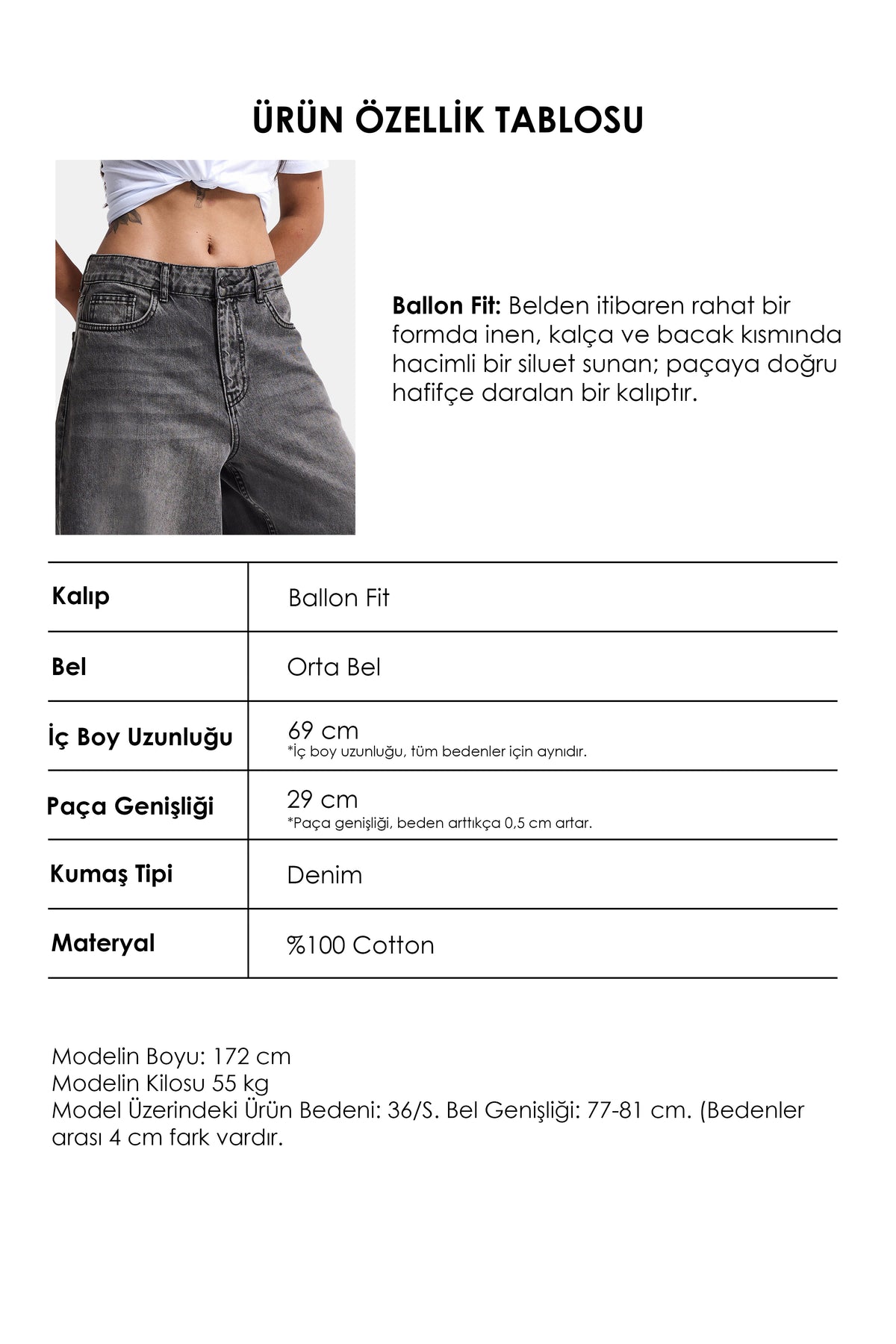 Kadın 4w6-14 Ballon Fit Paça Düğmeli Bol Kesim Denim Jean