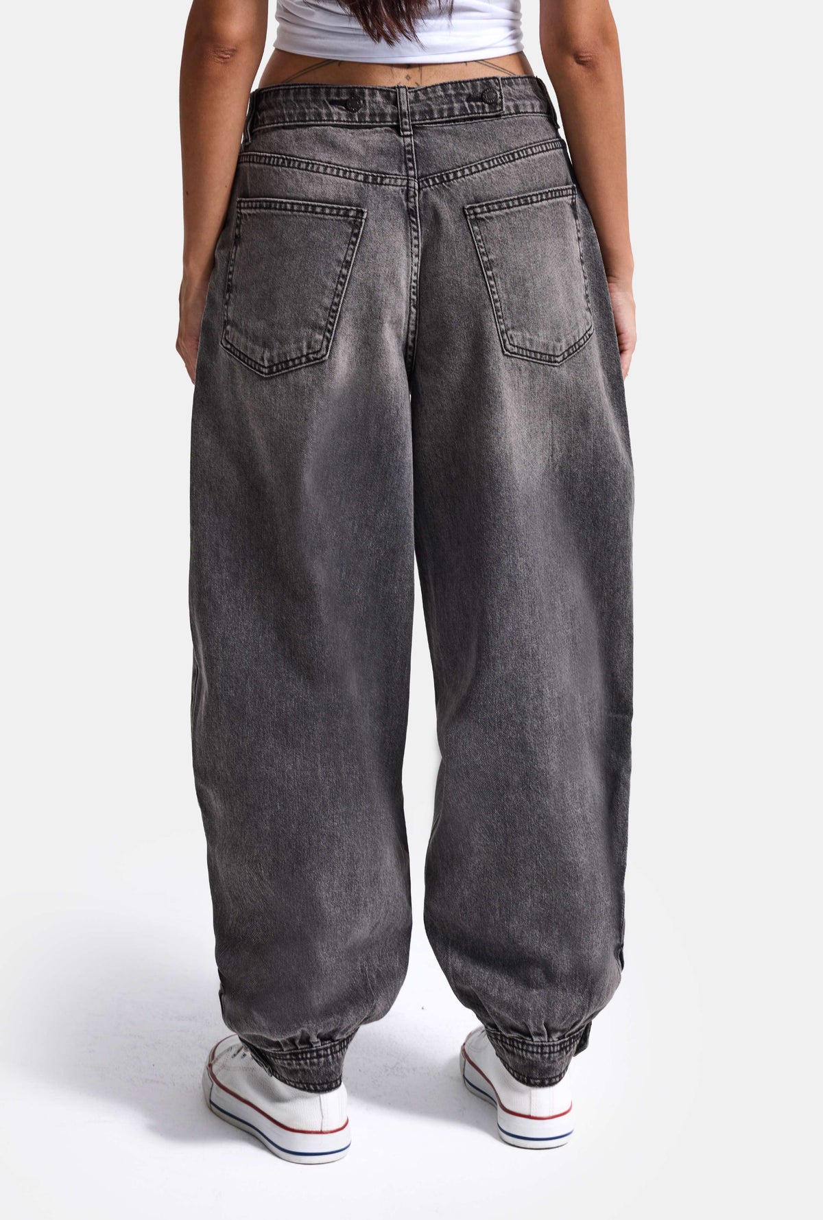 Kadın 4w6-14 Ballon Fit Paça Düğmeli Bol Kesim Denim Jean