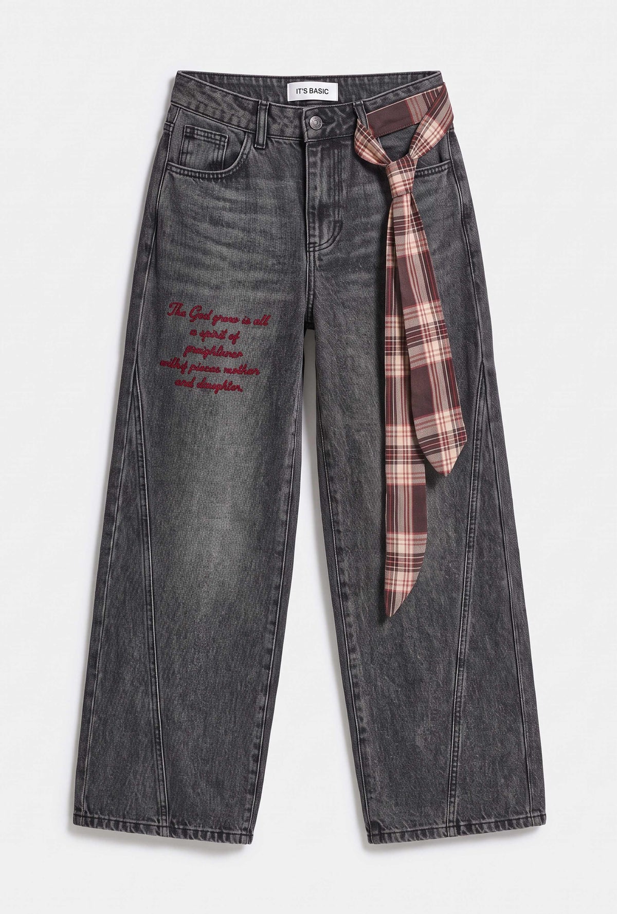 Kadın 4w6-14 Wide Leg Fit Kemer ve Nakış Detaylı Tasarım Denim Jean