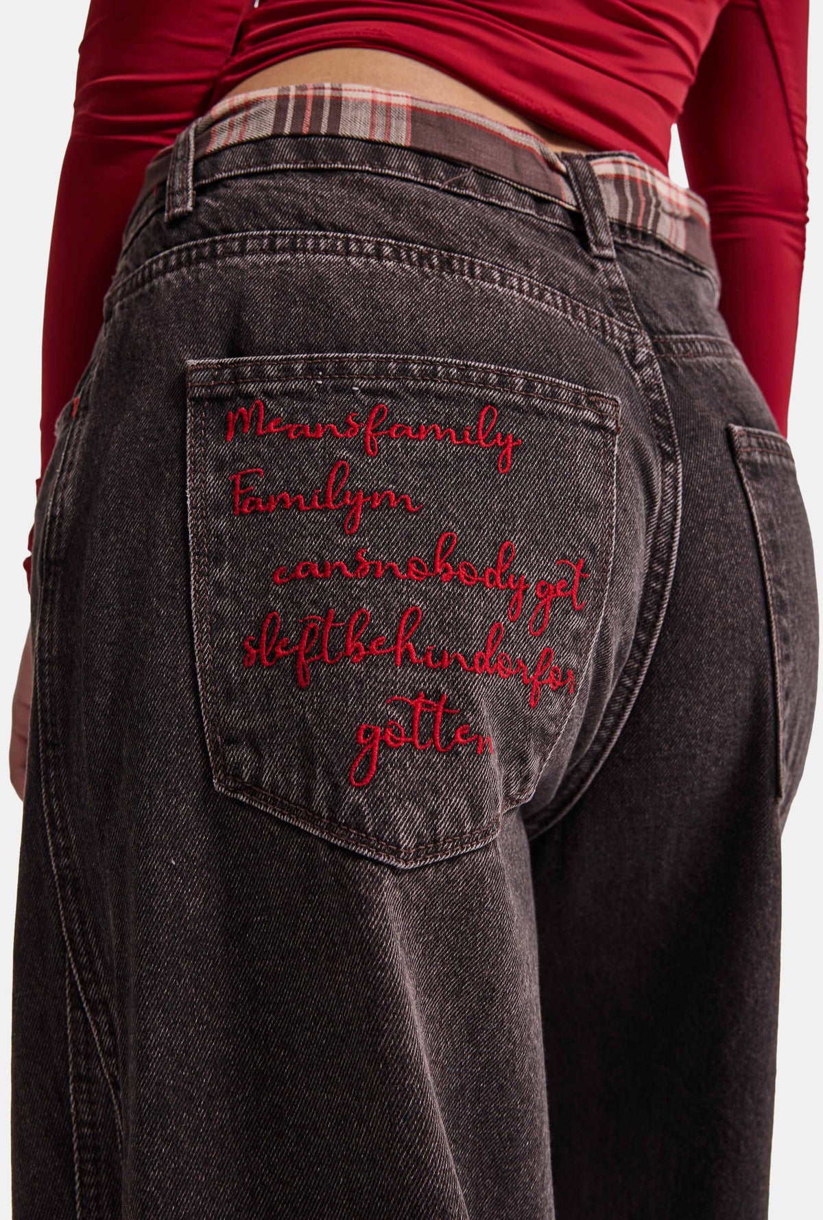 Kadın 4w6-156 Wide Leg Nakış ve Kravat Detaylı Özel Tasarım Denim Jean