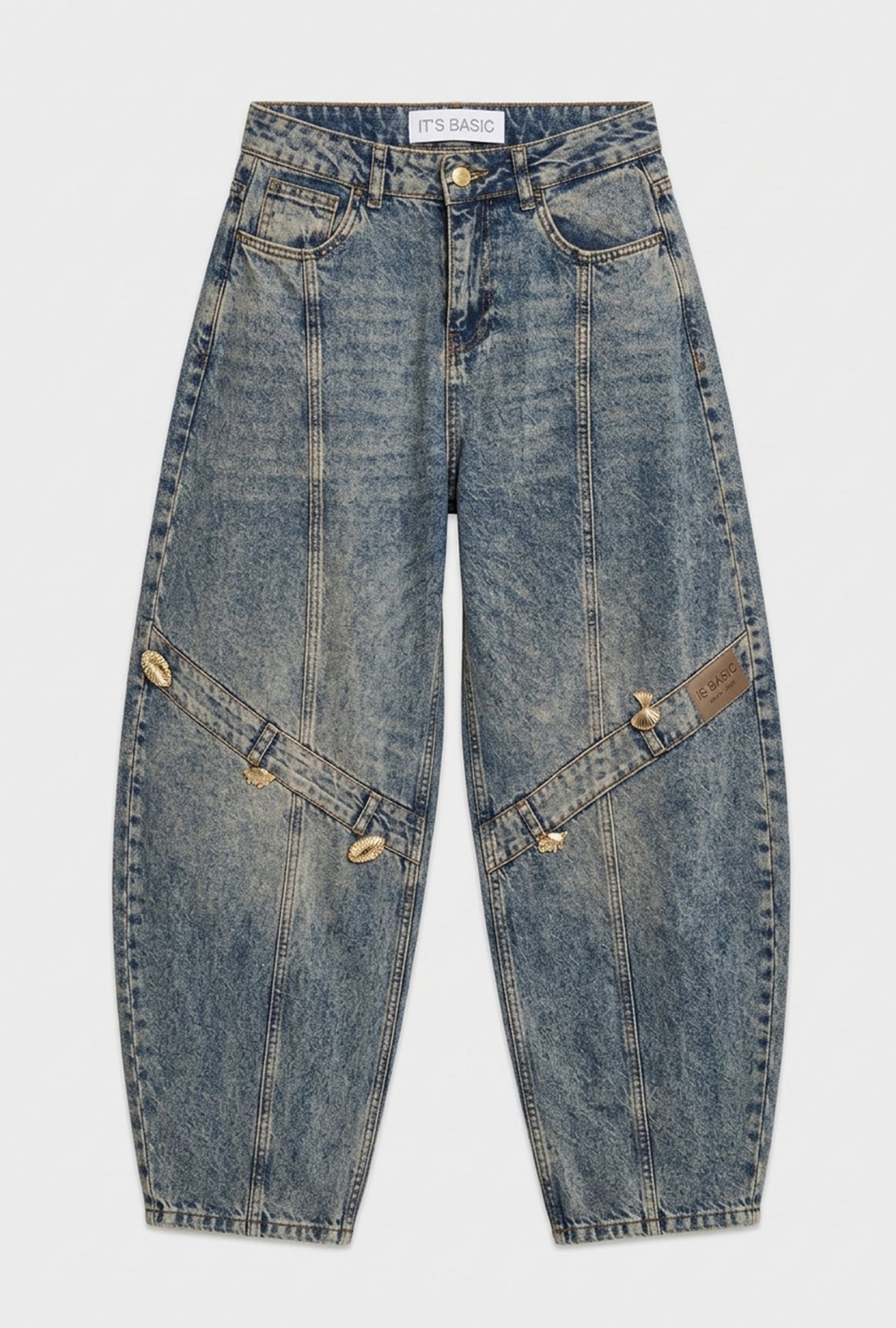 Kadın 4w6-32 Baggy Barrel Orta Bel Aksesuar Detaylı Tasarım Denim Jean