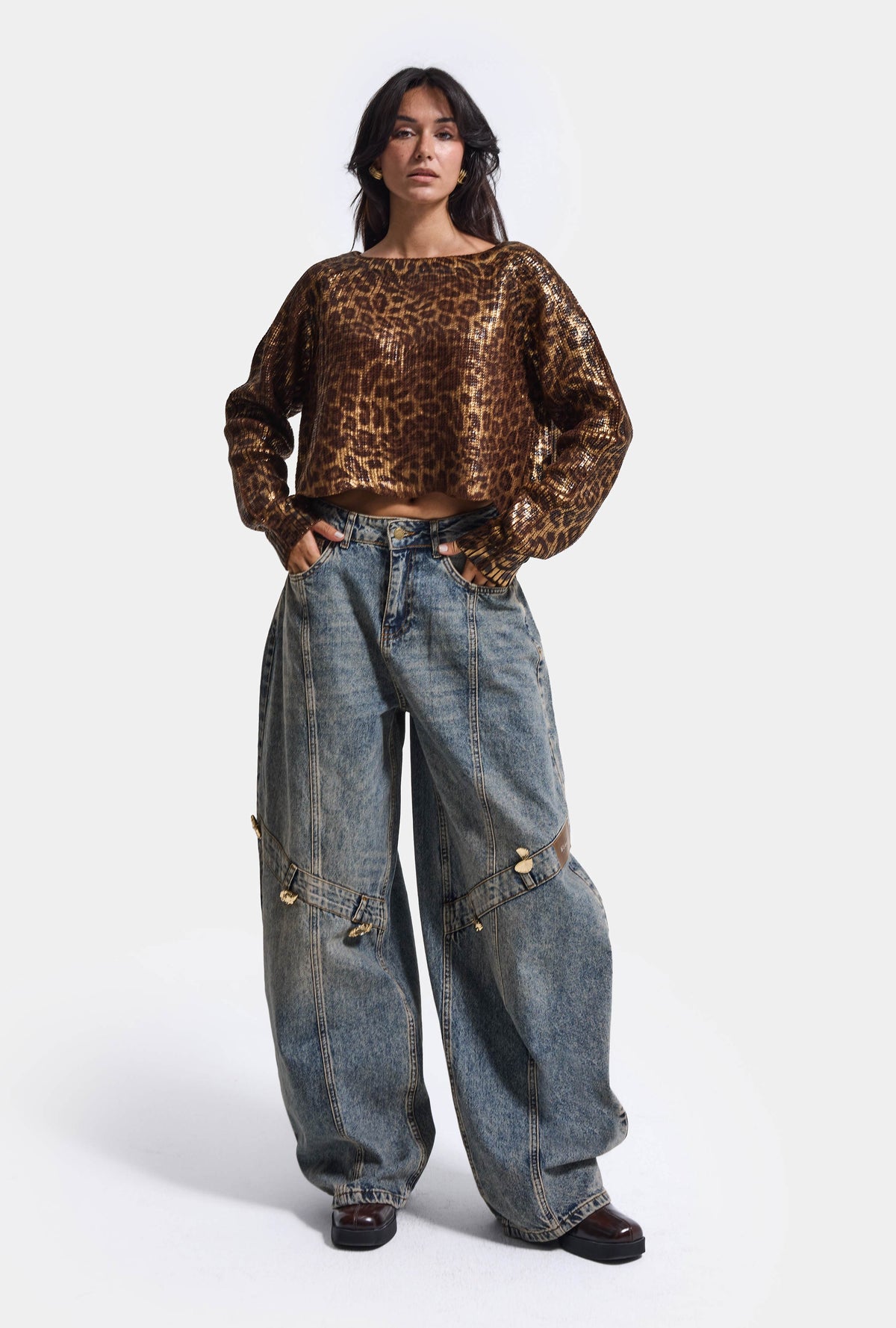 Kadın 4w6-32 Baggy Barrel Orta Bel Aksesuar Detaylı Tasarım Denim Jean