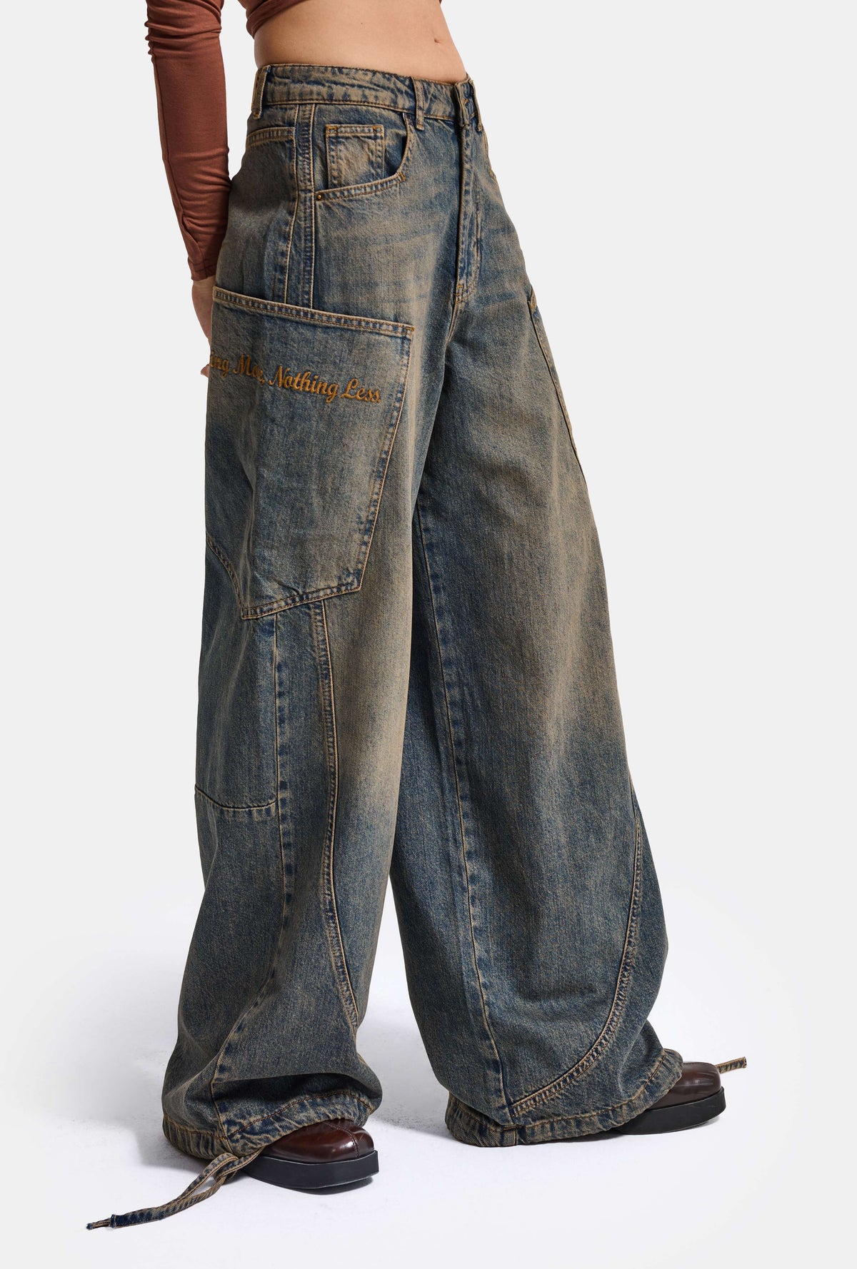 Kadın 4w6-85 Baggy Fit Özel Nakış Detaylı Tasarım Denim Jean