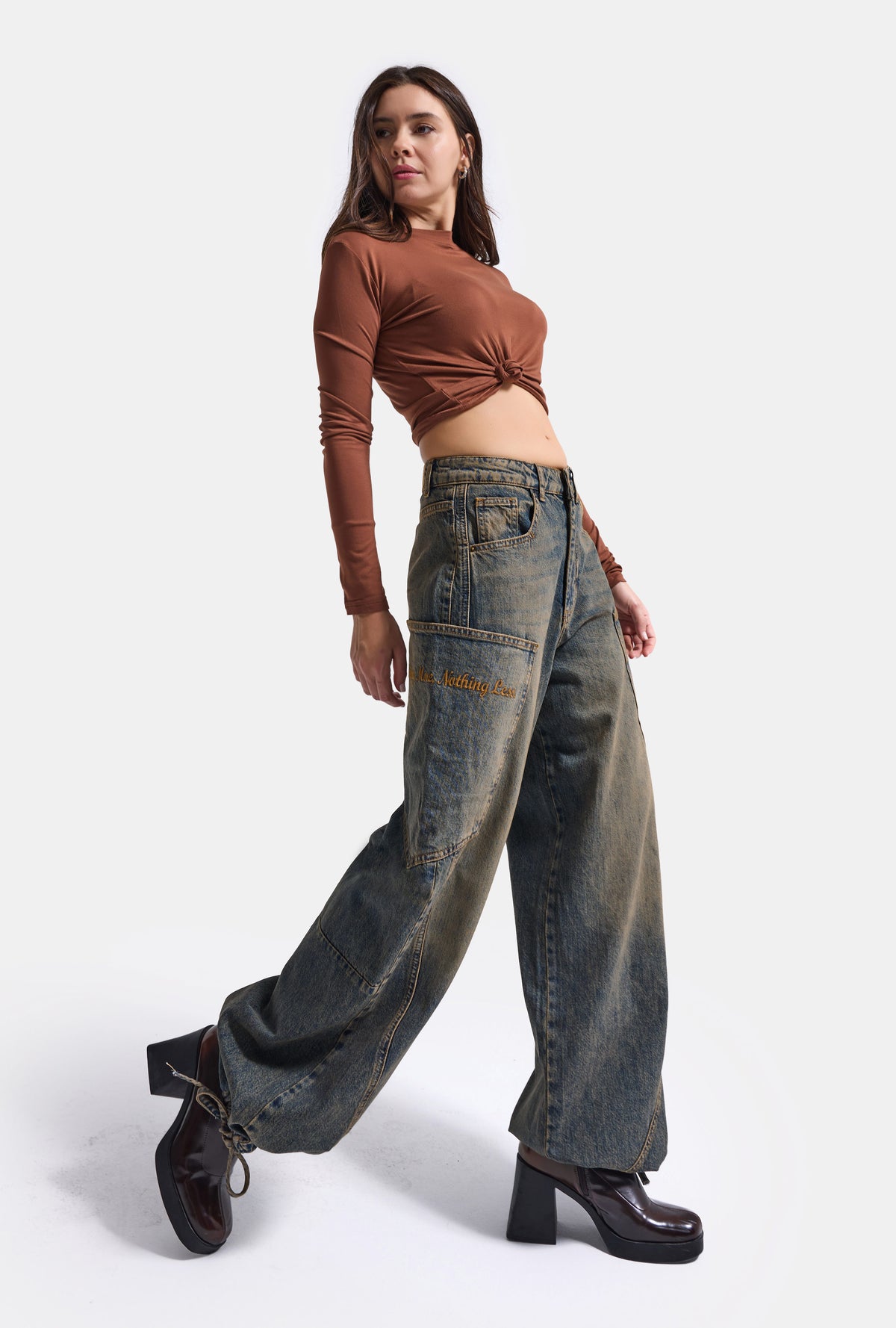 Kadın 4w6-85 Baggy Fit Özel Nakış Detaylı Tasarım Denim Jean