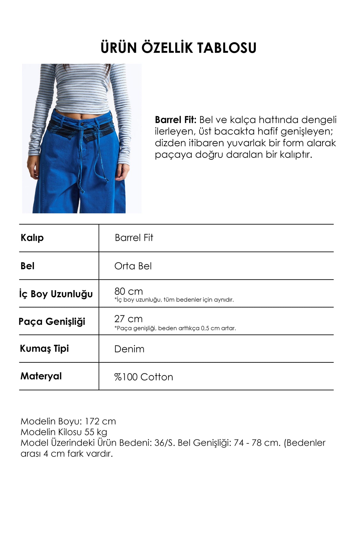 Kadın 6w6-103 Barrel Fit Ekose Kemer Detaylı Tasarım Denim Jean