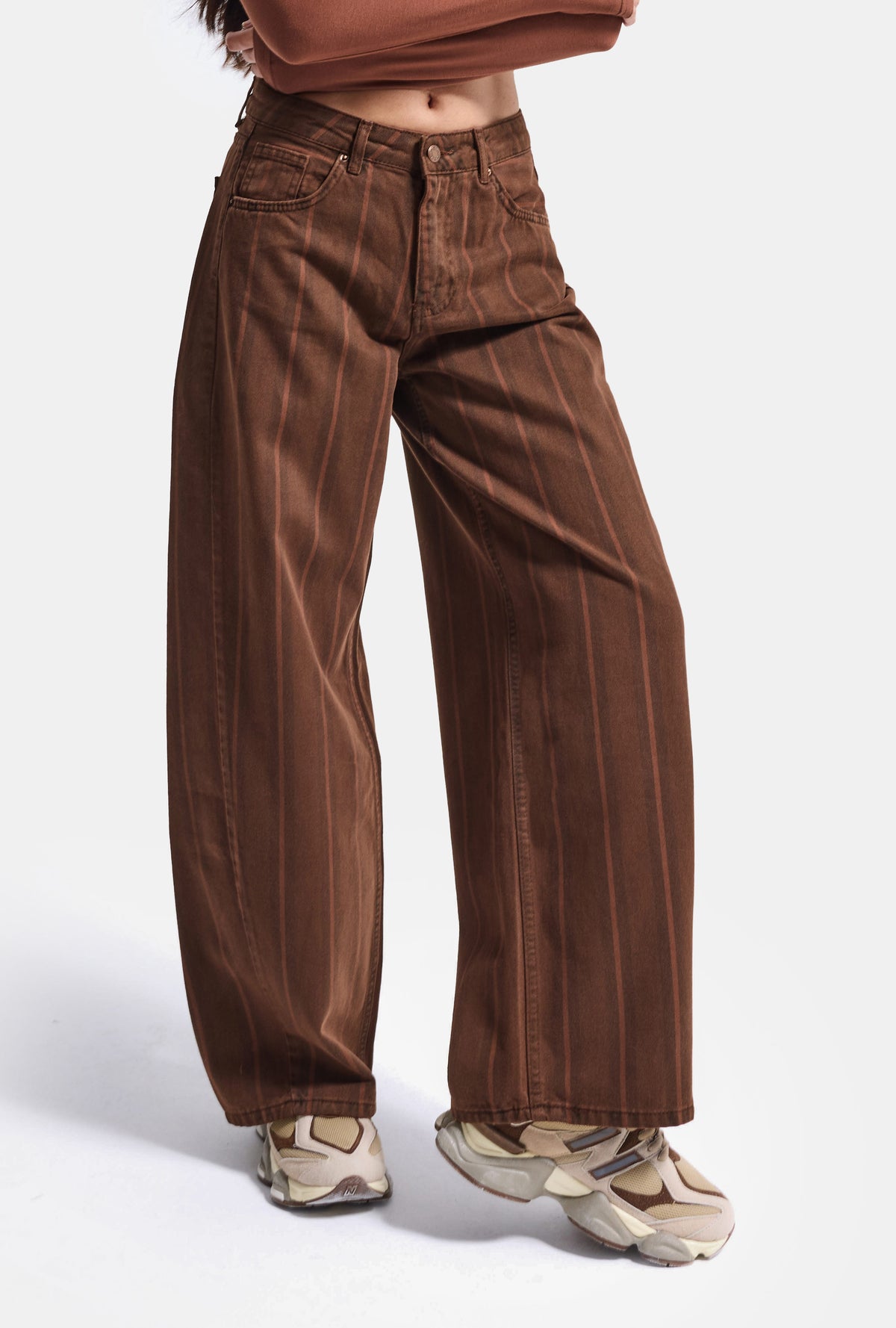 Kadın 6w6-CD4-81 Barrel Fit Kahve Çizgili Denim Jean
