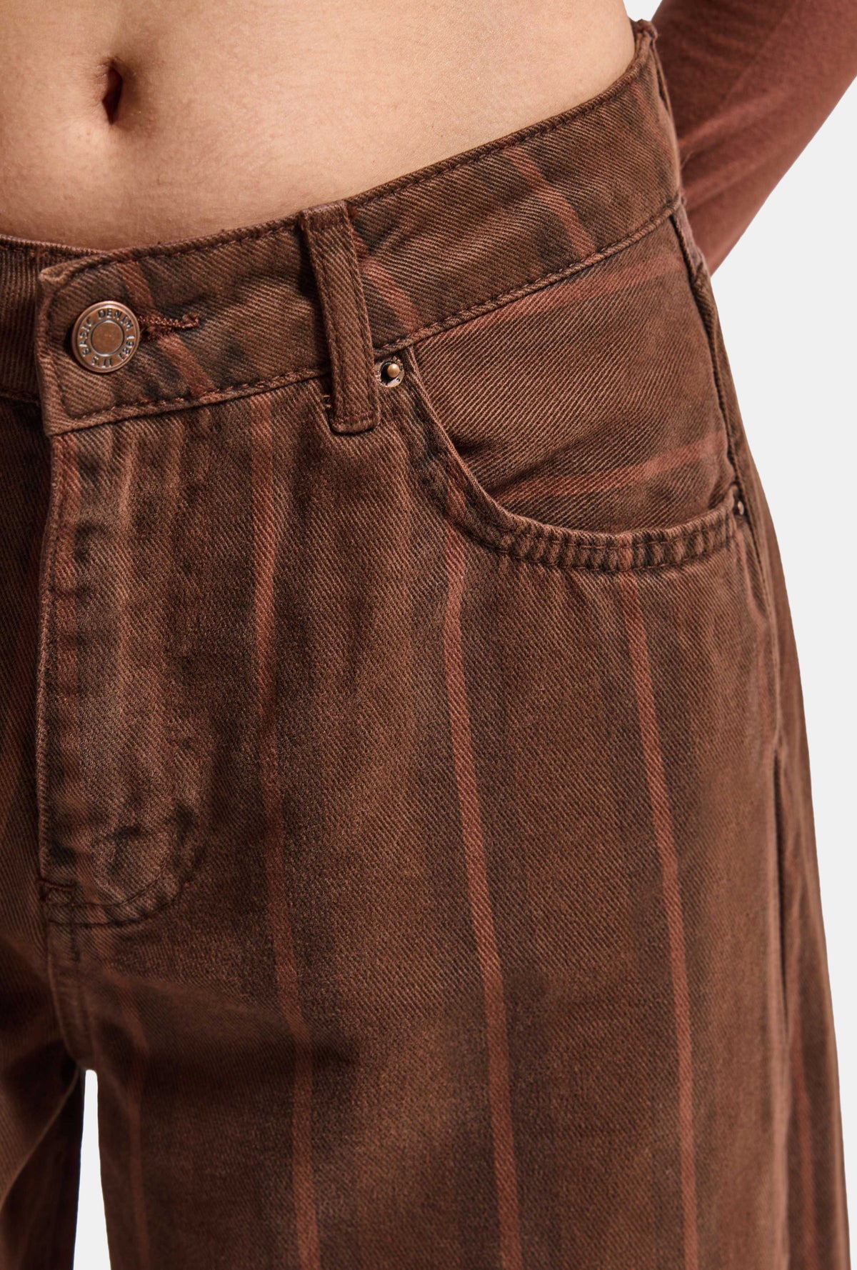 Kadın 6w6-CD4-81 Barrel Fit Kahve Çizgili Denim Jean