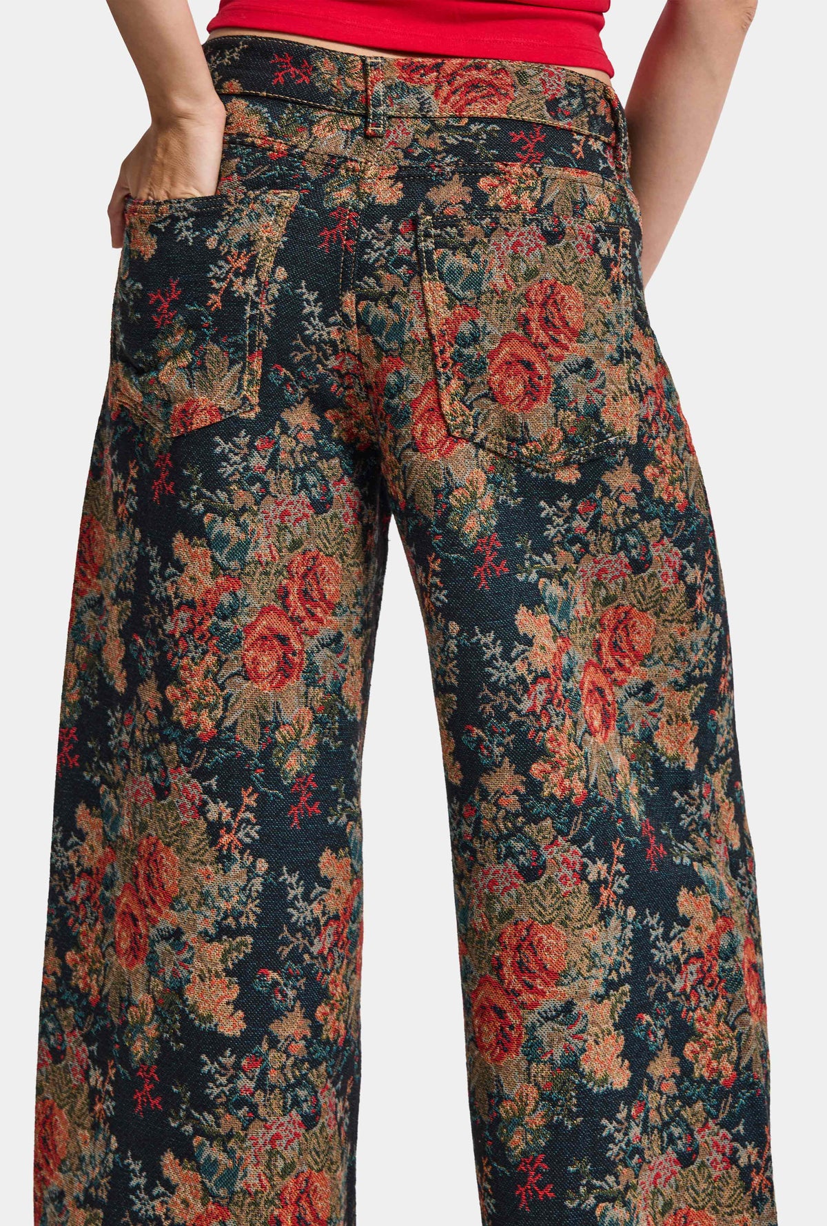 Kadın 7w6-13 Palazzo Fit Özel Çiçek Desen Tasarım Kumaş Denim Jean