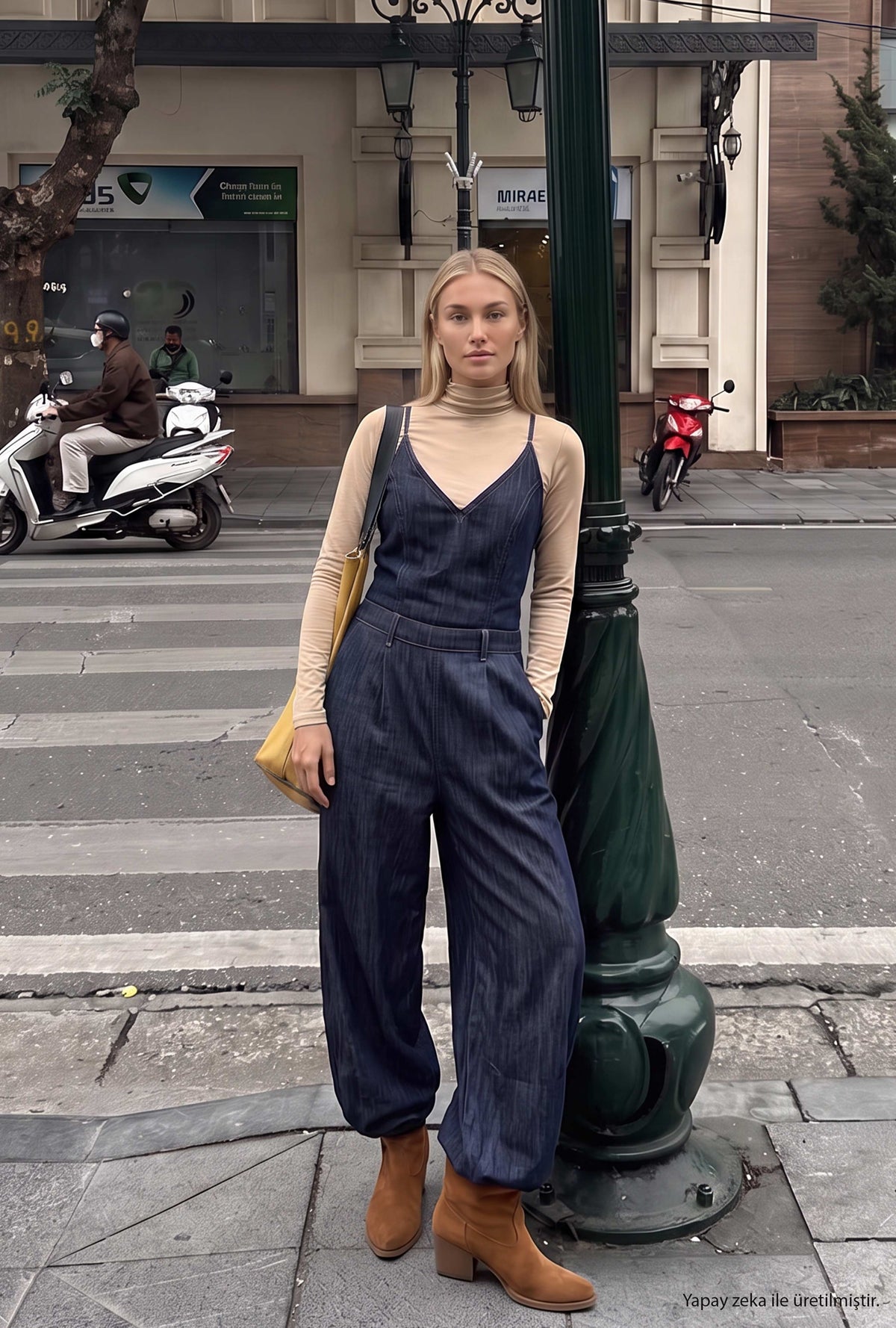 Kadın 7w6-50 Boyundan Askılı %100 Koton Denim Tulum