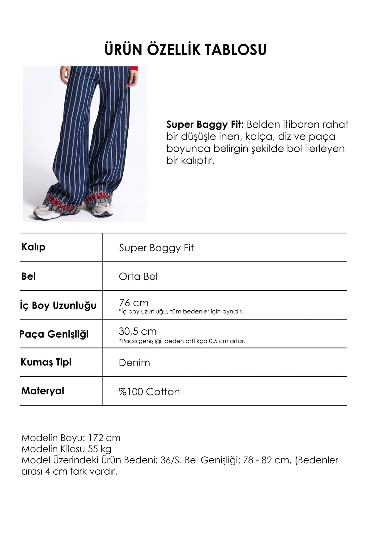 Kadın 7w6-50 Süper Baggy Fit Özel Tasarım Denim Jean