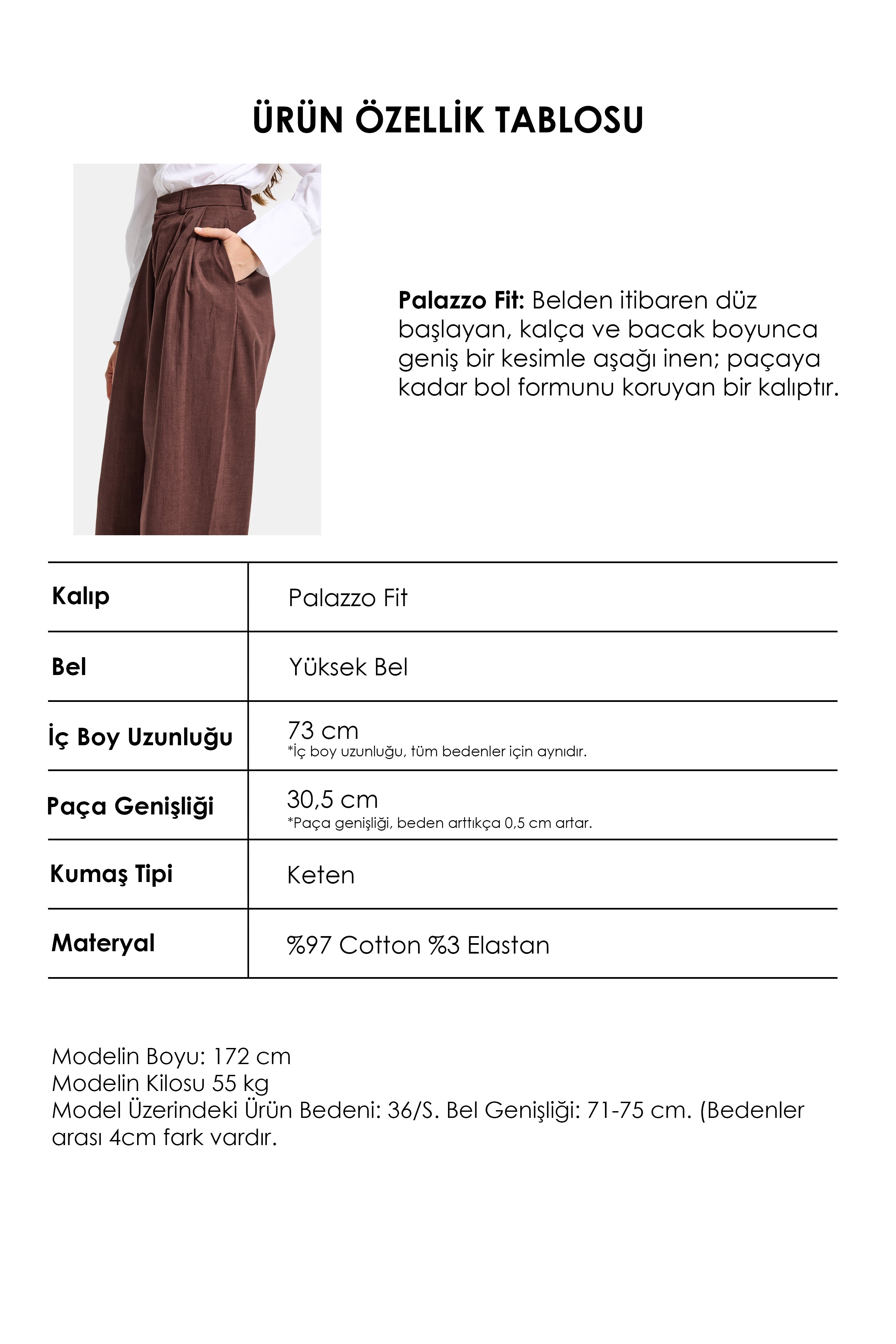 Kadın Acı Kahve Palazzo Fit Yüksek Bel Organik Keten Pantolon