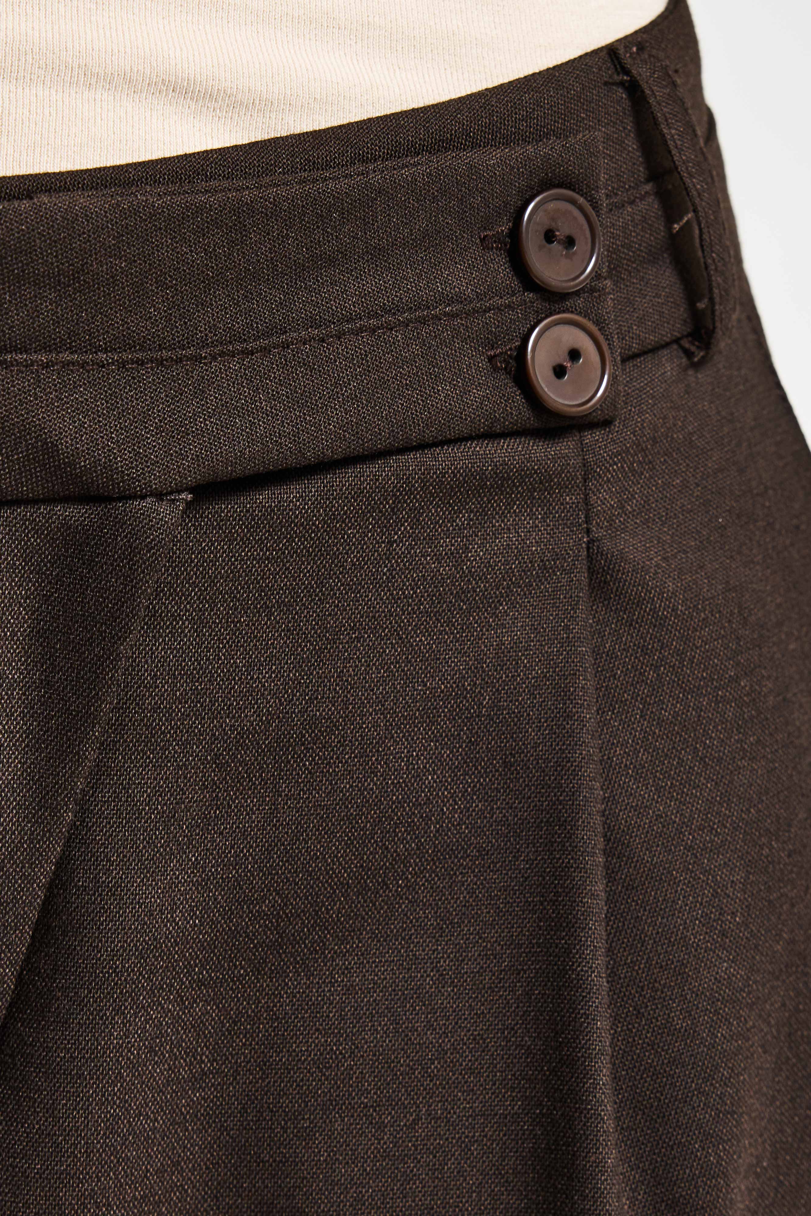 Kadın Acı Kahve s6-16 Neptun Kemer Detaylı Palazzo Fit Pileli Pantolon