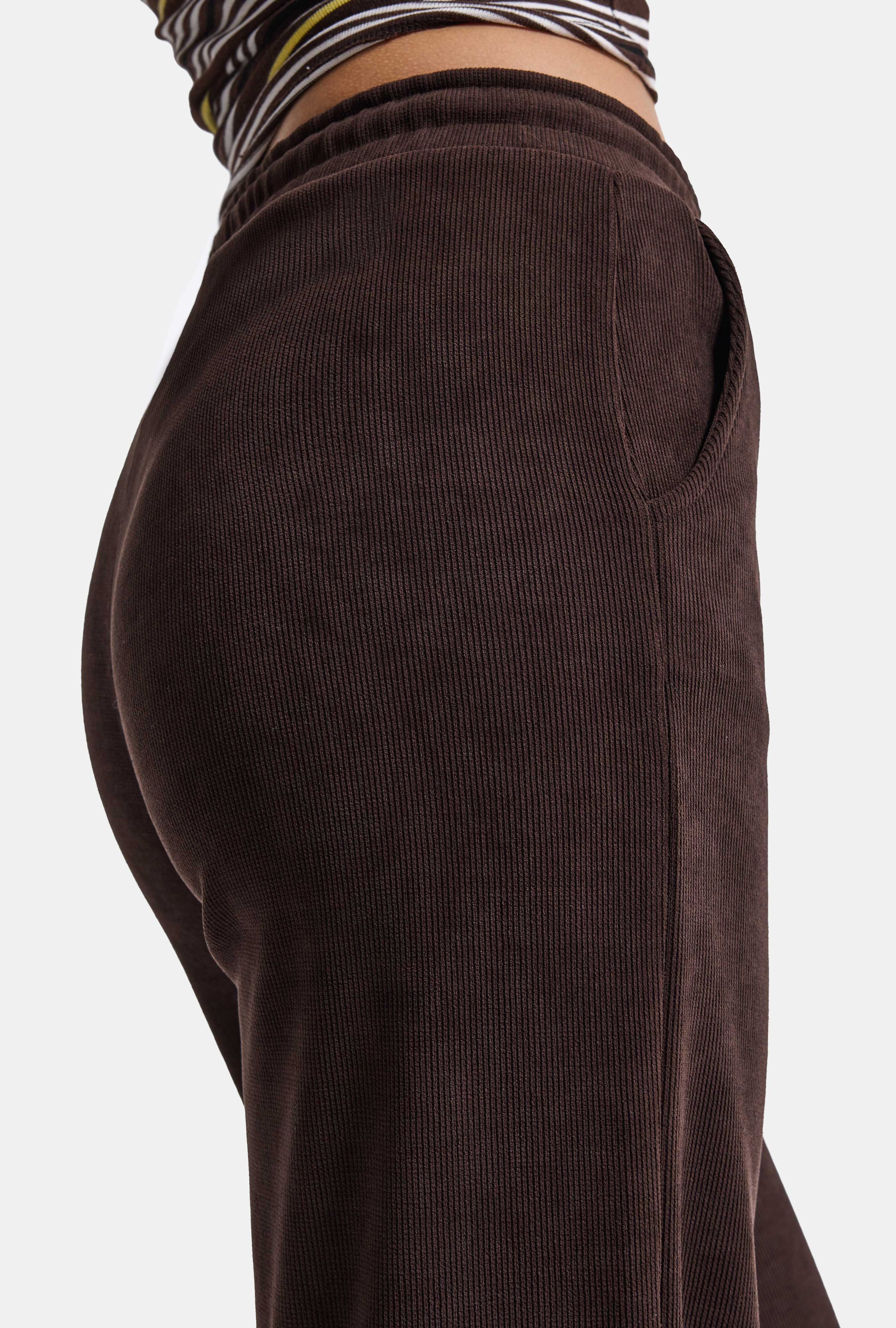 Kadın Acı Kahve w6-81 Flare Fit İnce Fitilli Esnek Velvet Kadife Kumaş Pantolon