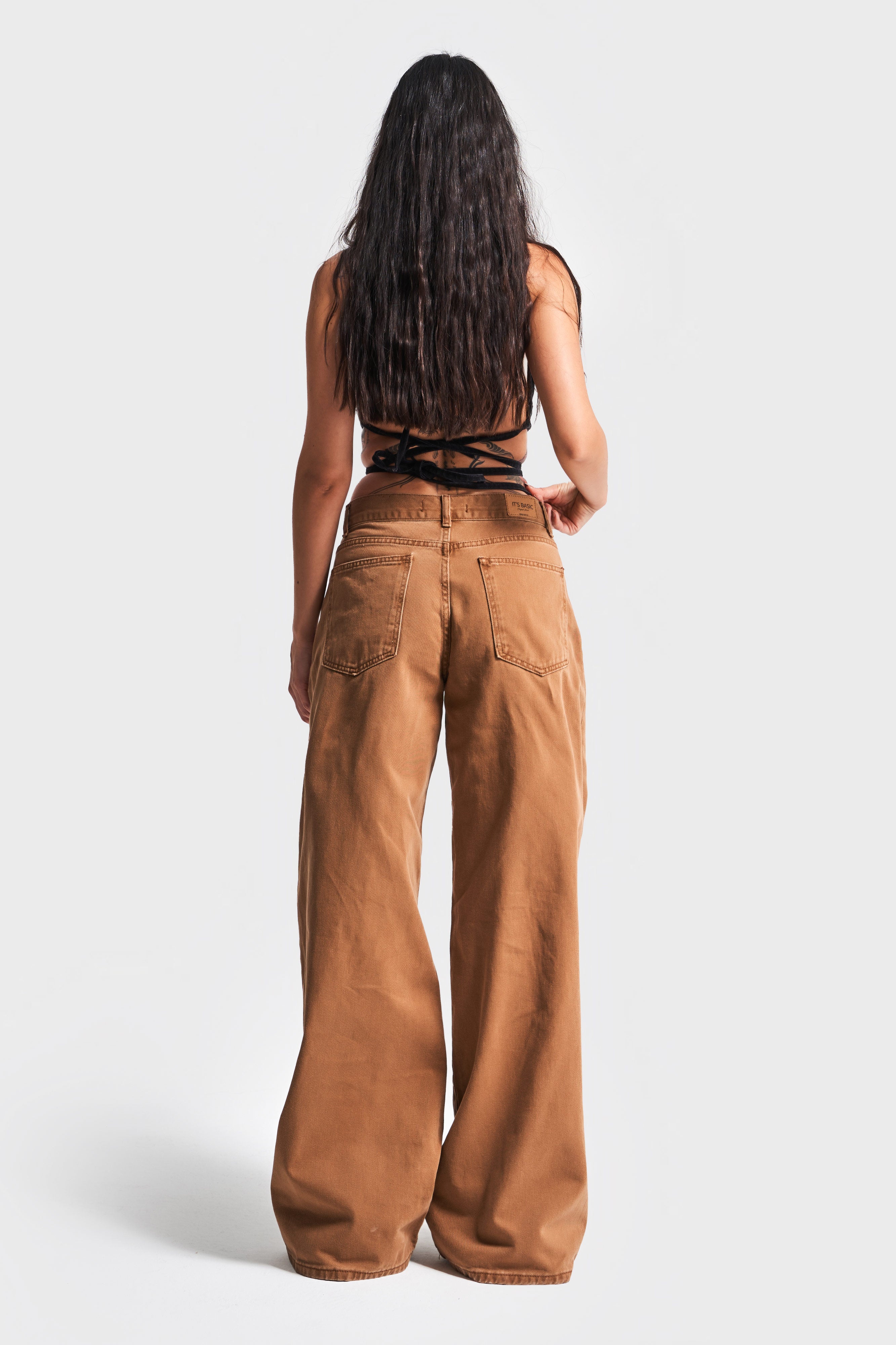 Women's Light Brown Color Palazzo Fit Loose Cut 100% Cotton Denim