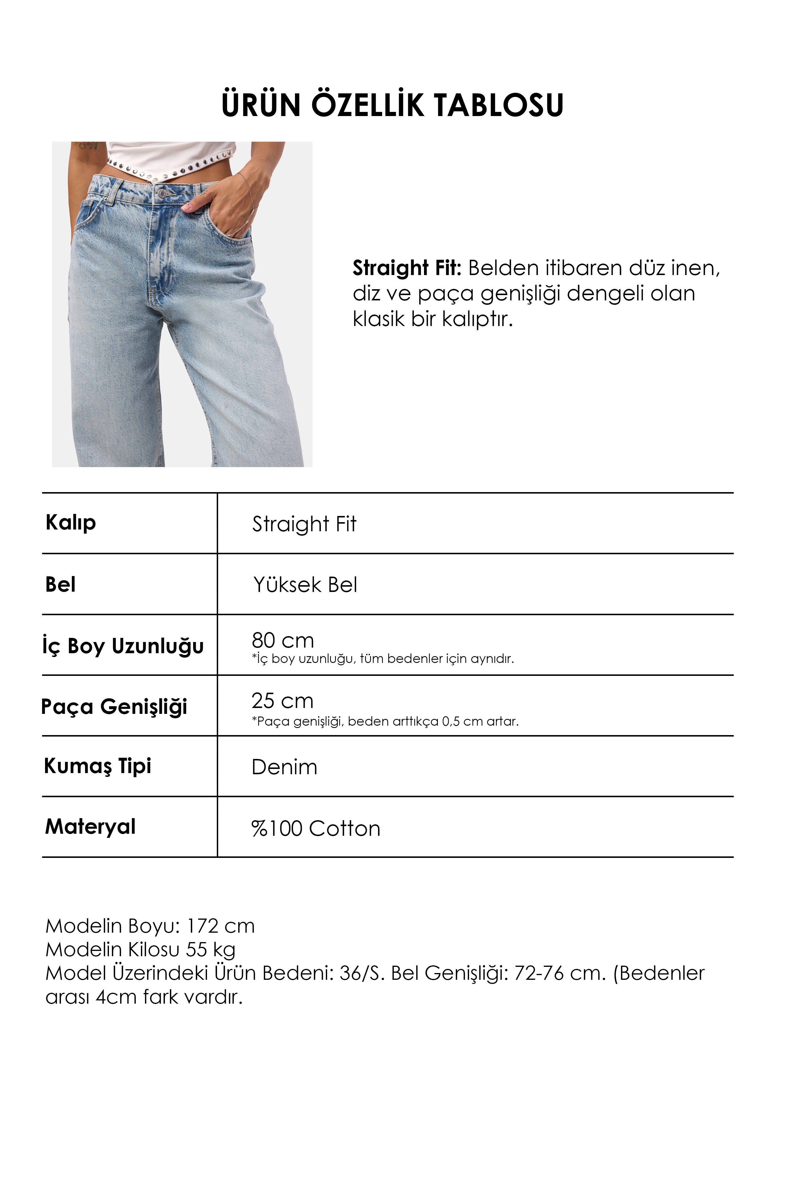 Kadın Açık Kot Doris 4s6-32 Straight Fit Yüksek Bel Denim Jean