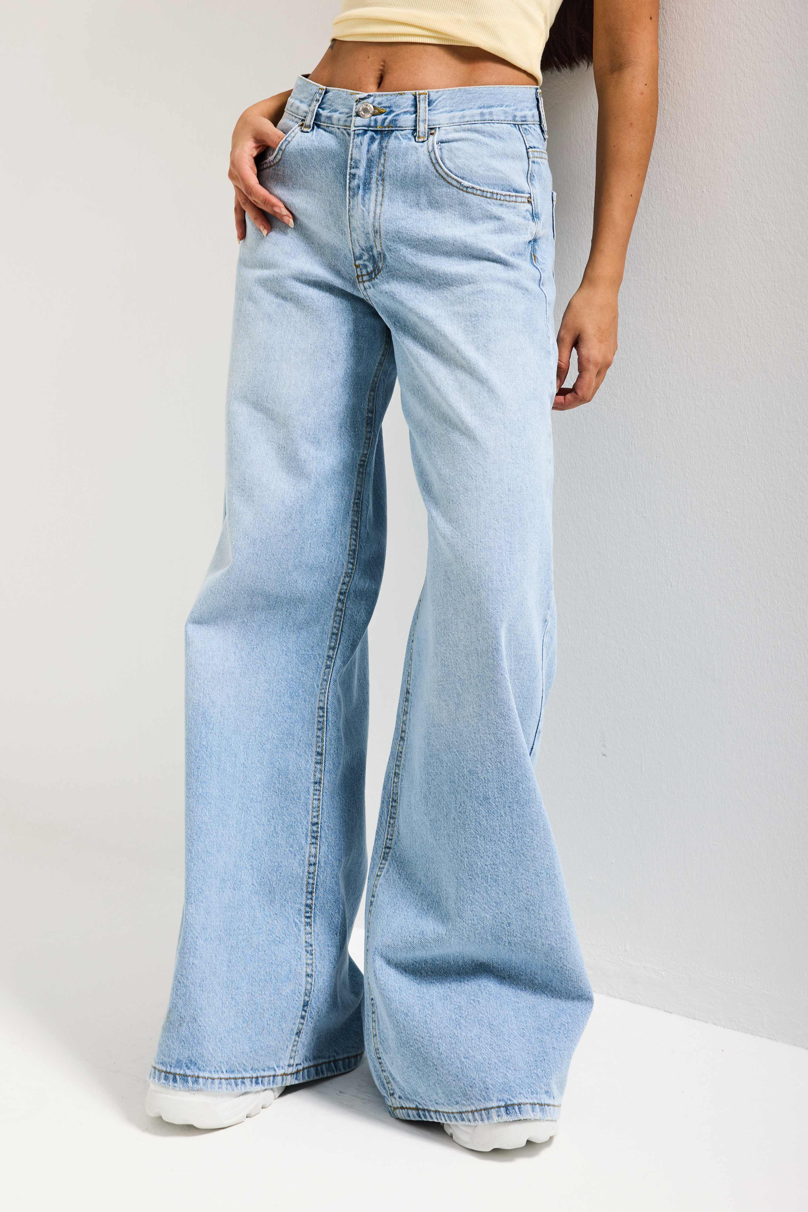 Kadın Açık Mavi Hera 4s6-3 Palazzo Fit %100 Koton Denim Jean