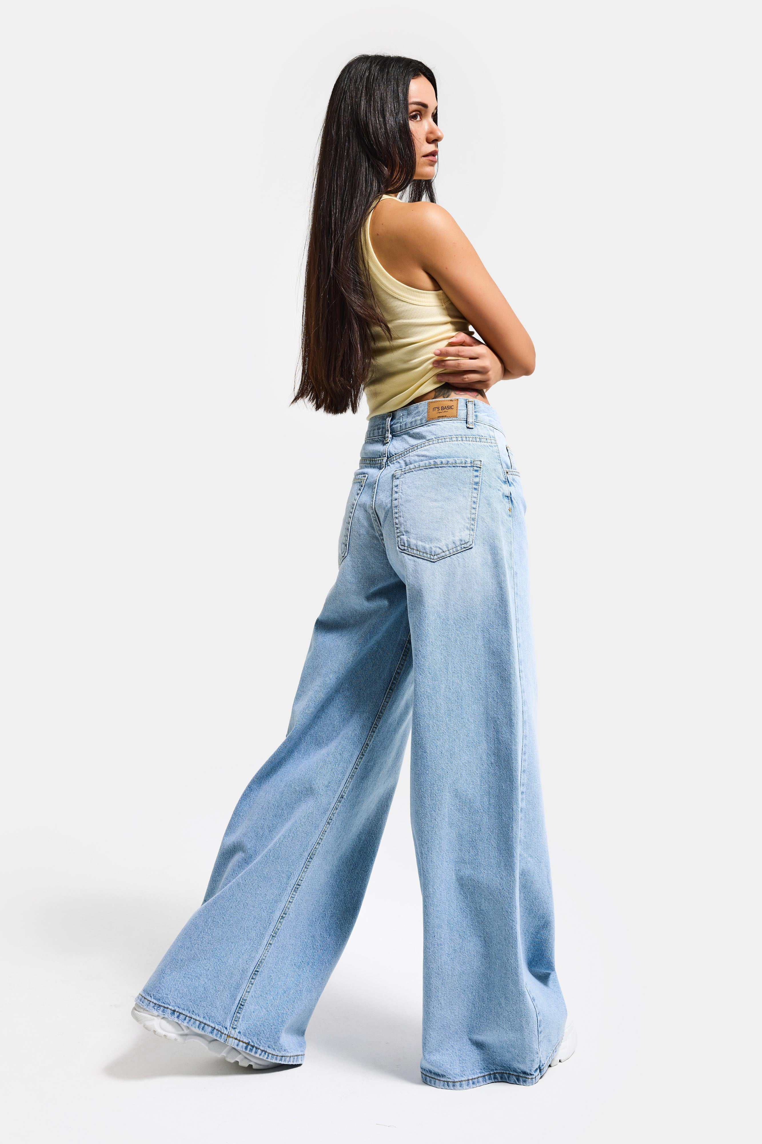 Kadın Açık Mavi Hera 4s6-3 Palazzo Fit %100 Koton Denim Jean