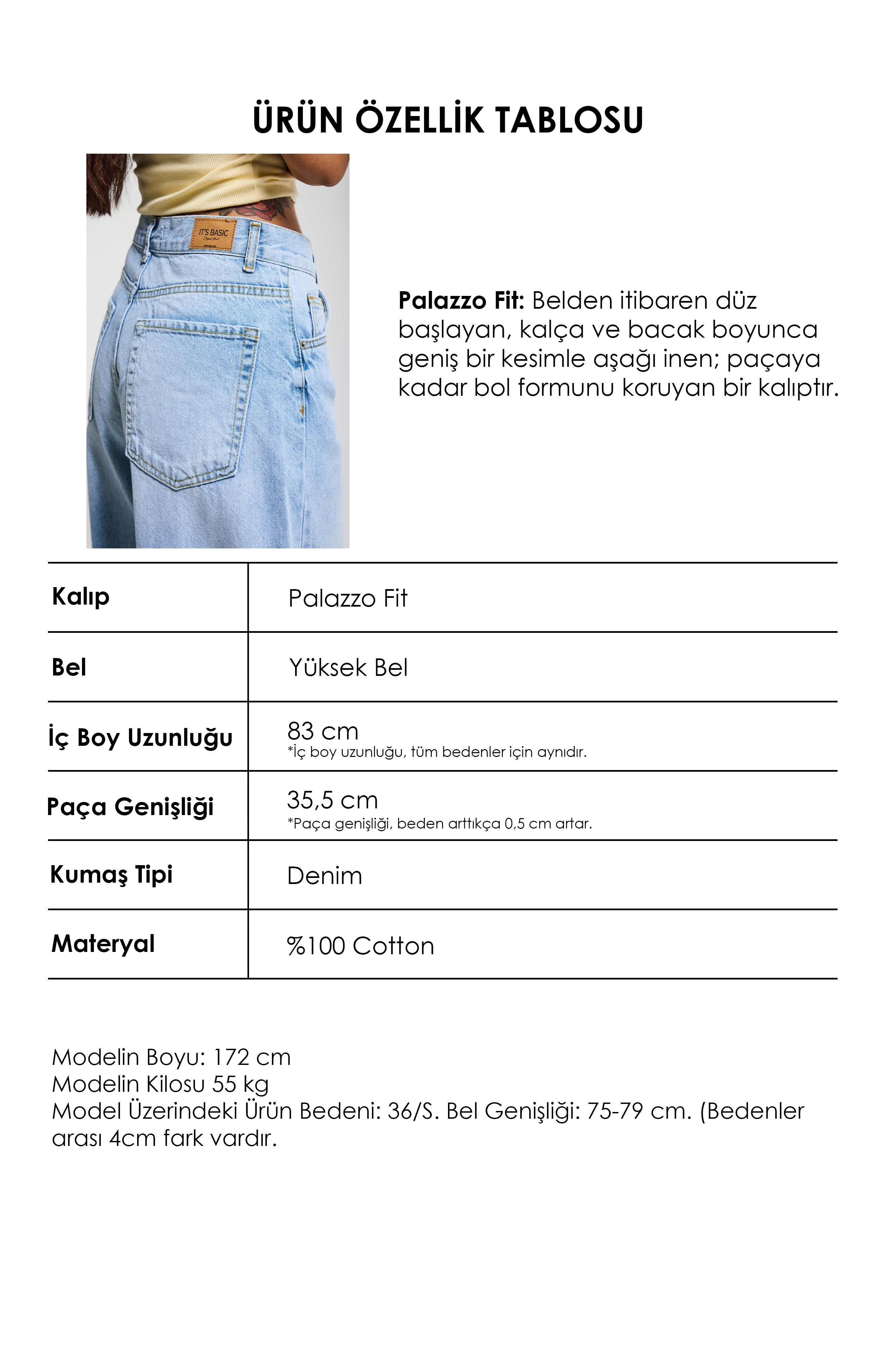 Kadın Açık Mavi Hera 4s6-3 Palazzo Fit %100 Koton Denim Jean