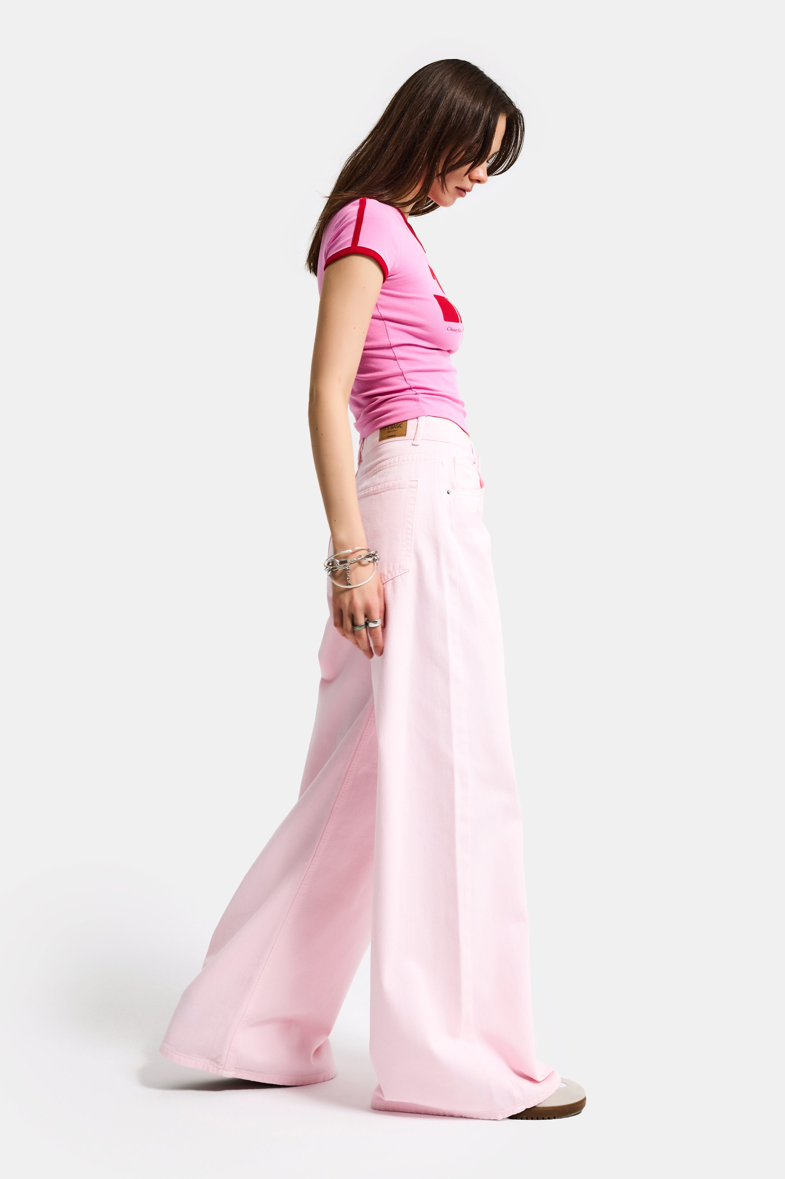 Women's Light Pink Hera 6s6-98 Palazzo Fit Wide Leg Denim Jean