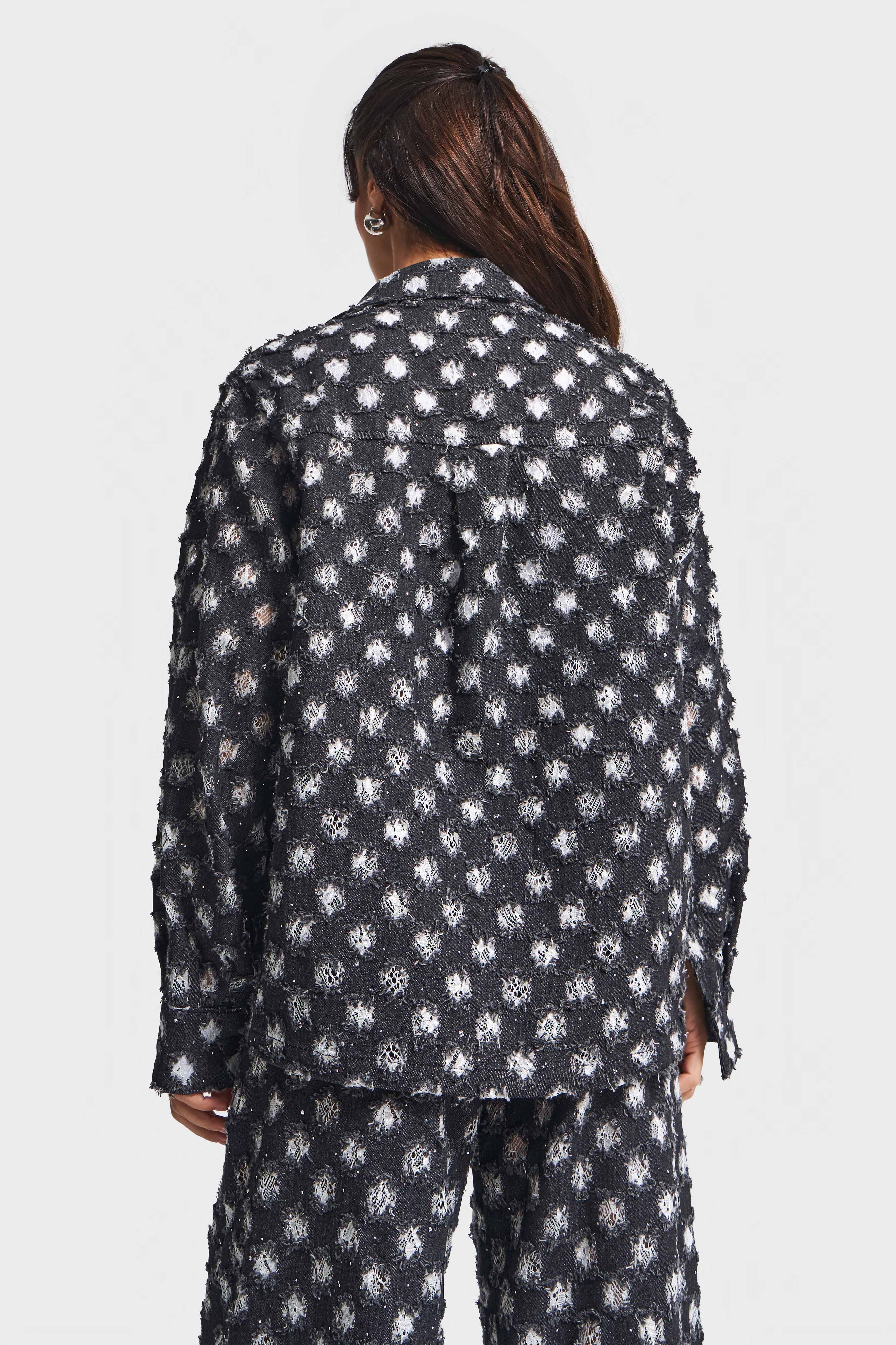 Kadın Antrasit 7w5-51 Oversize Özel Kumaş Tasarım Denim Ceket