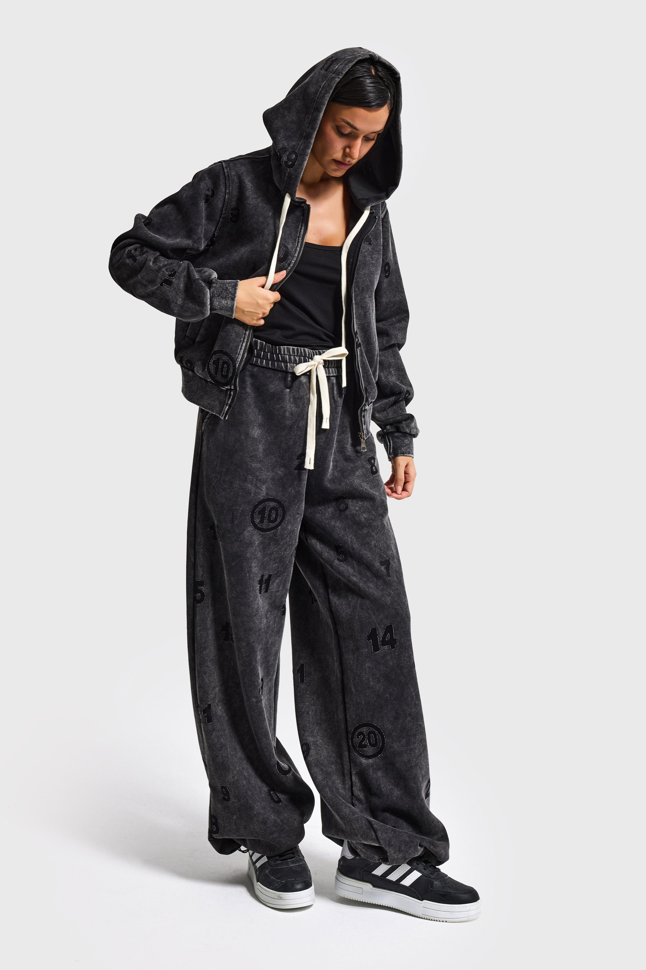 Kadın Antrasit Özel Yıkamalı Alt Üst 2'li Kombin Tasarım Takım