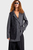 Women's Anthracite Lace Detail Special Design Oversize Crossover Fabric Jacket