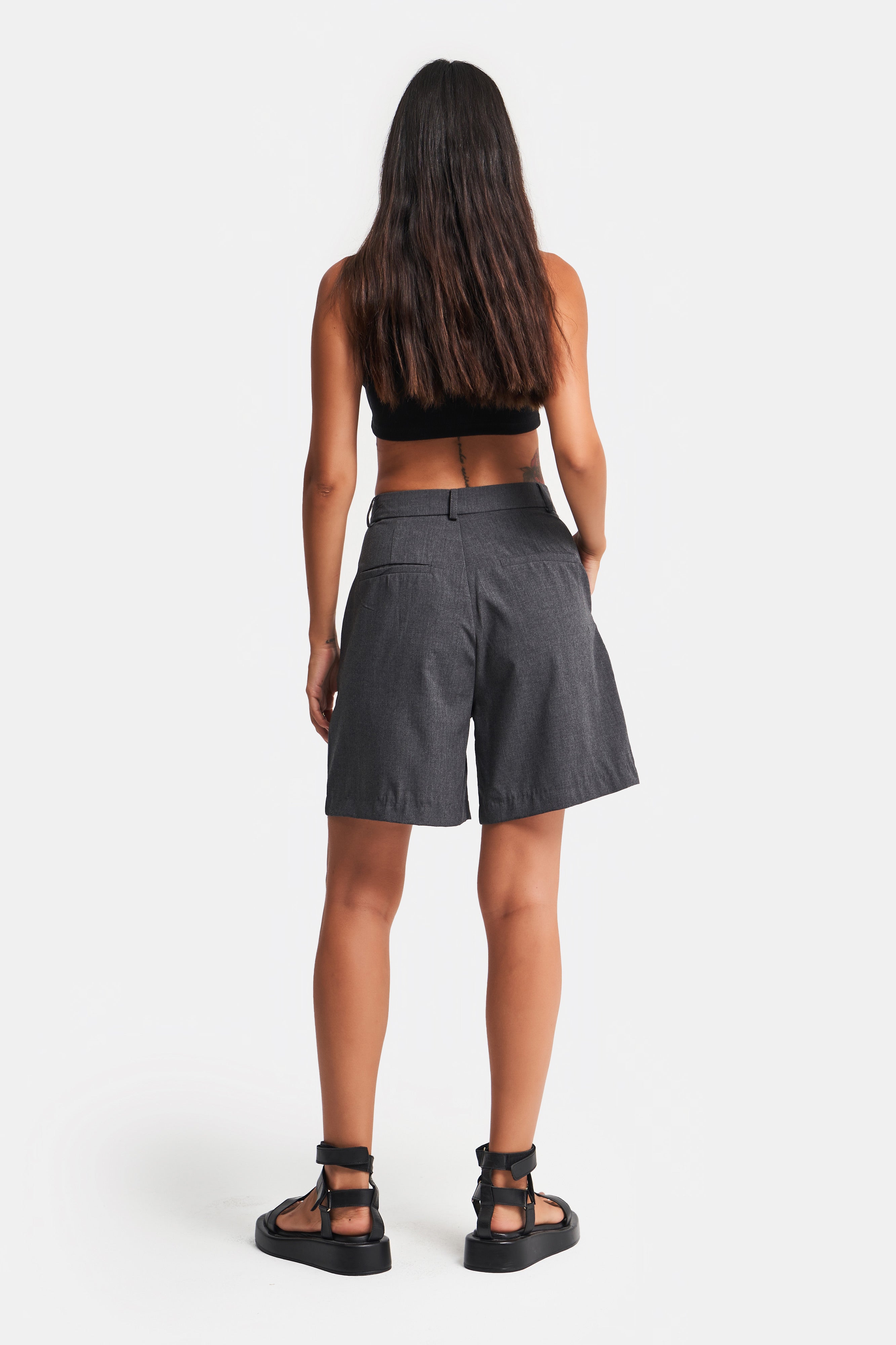 Women's Anthracite Color Cotton Fabric Skater Fit Shorts