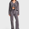 Women's Anthracite w5-45 Knitted Fabric Flare Sweatpants, Bustier, and Zippered Sweatshirt 3-Piece Set