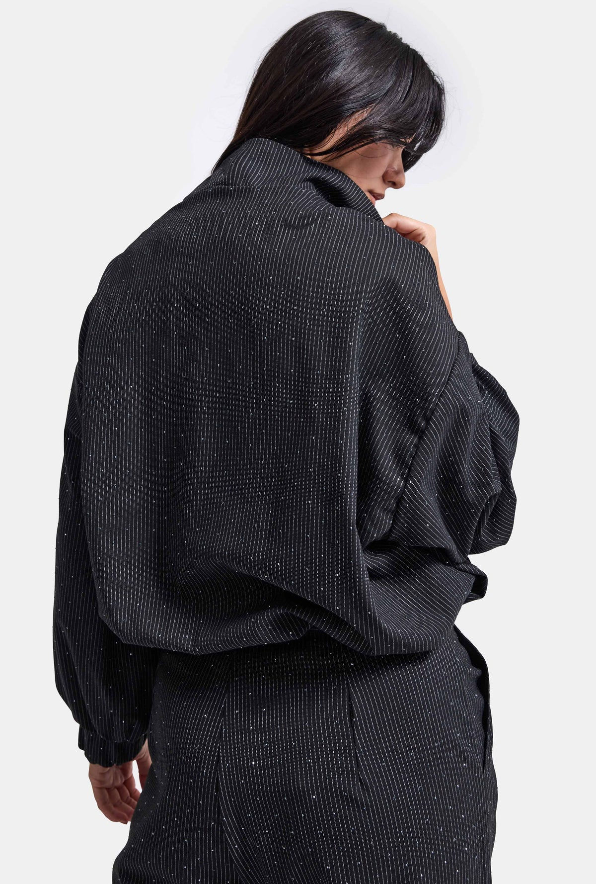 Kadın Antrasit w6-1 Oversize Parlak Taş Tasarım Bomber Ceket