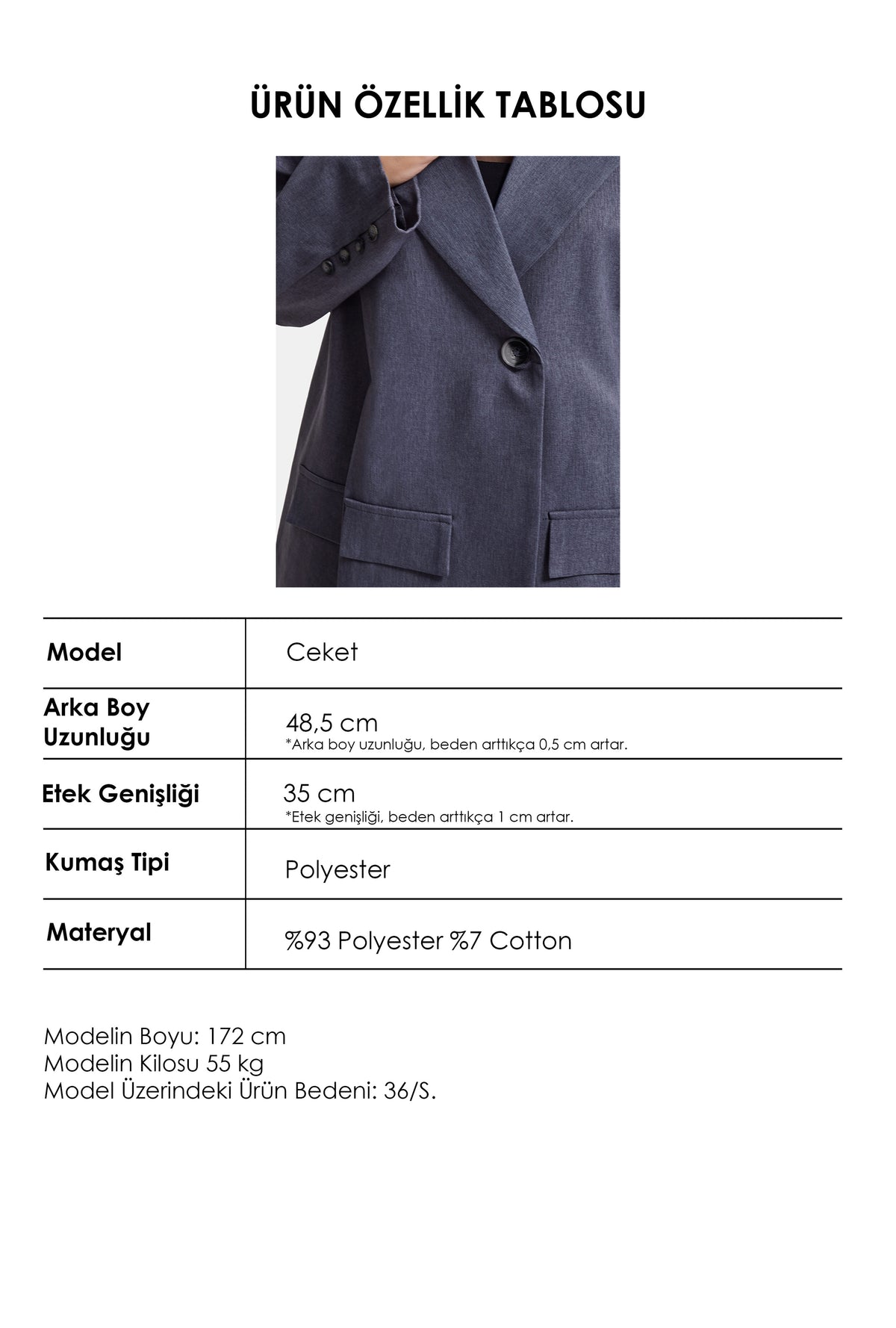 Kadın Antrasit w6-45 Oversize İçi Astarlı Kruvaze Tasarım Ceket