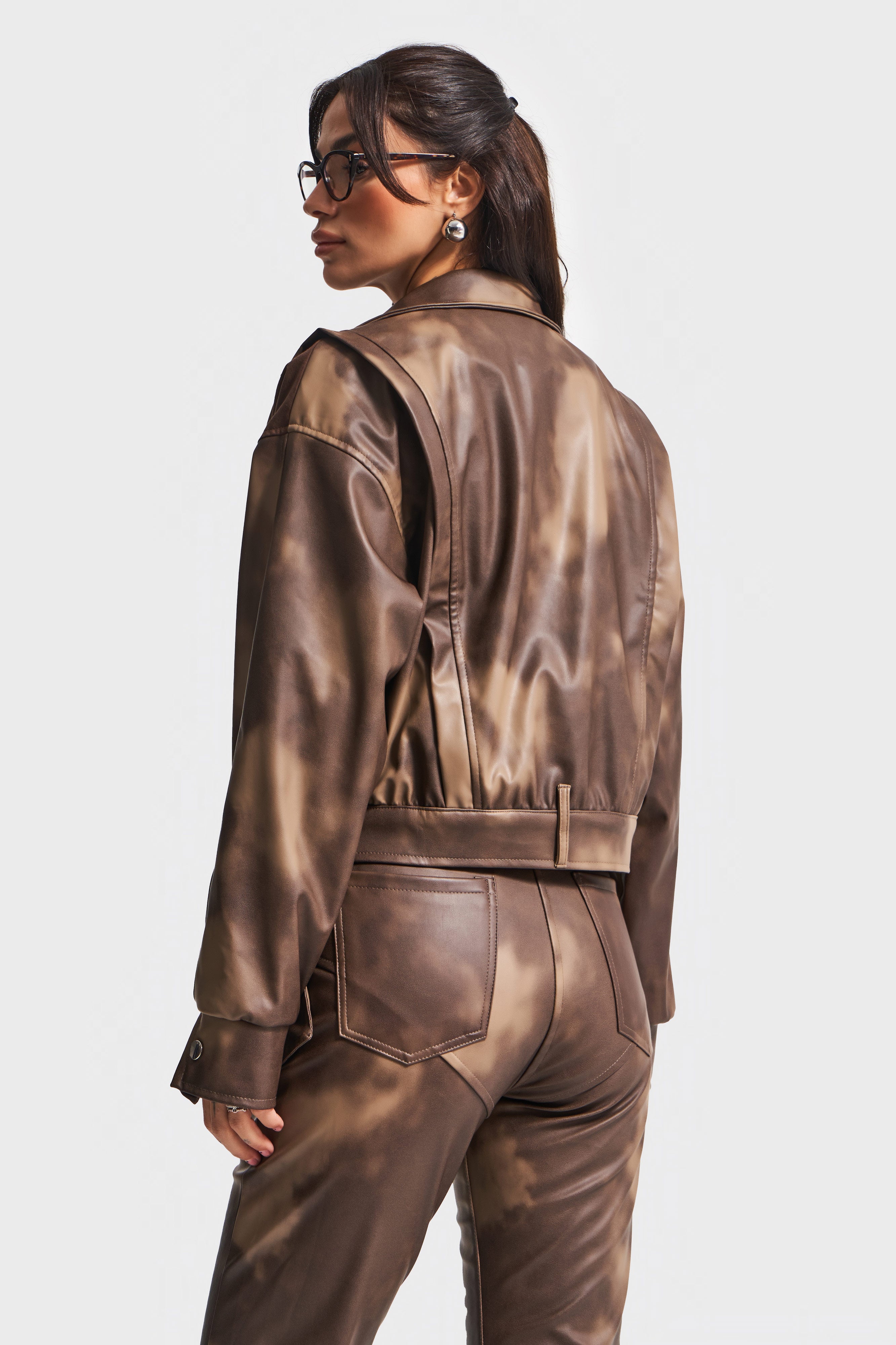 Kadın Batik Renk w5-16 Bol Kesim Özel Renk Tasarım Deri Ceket