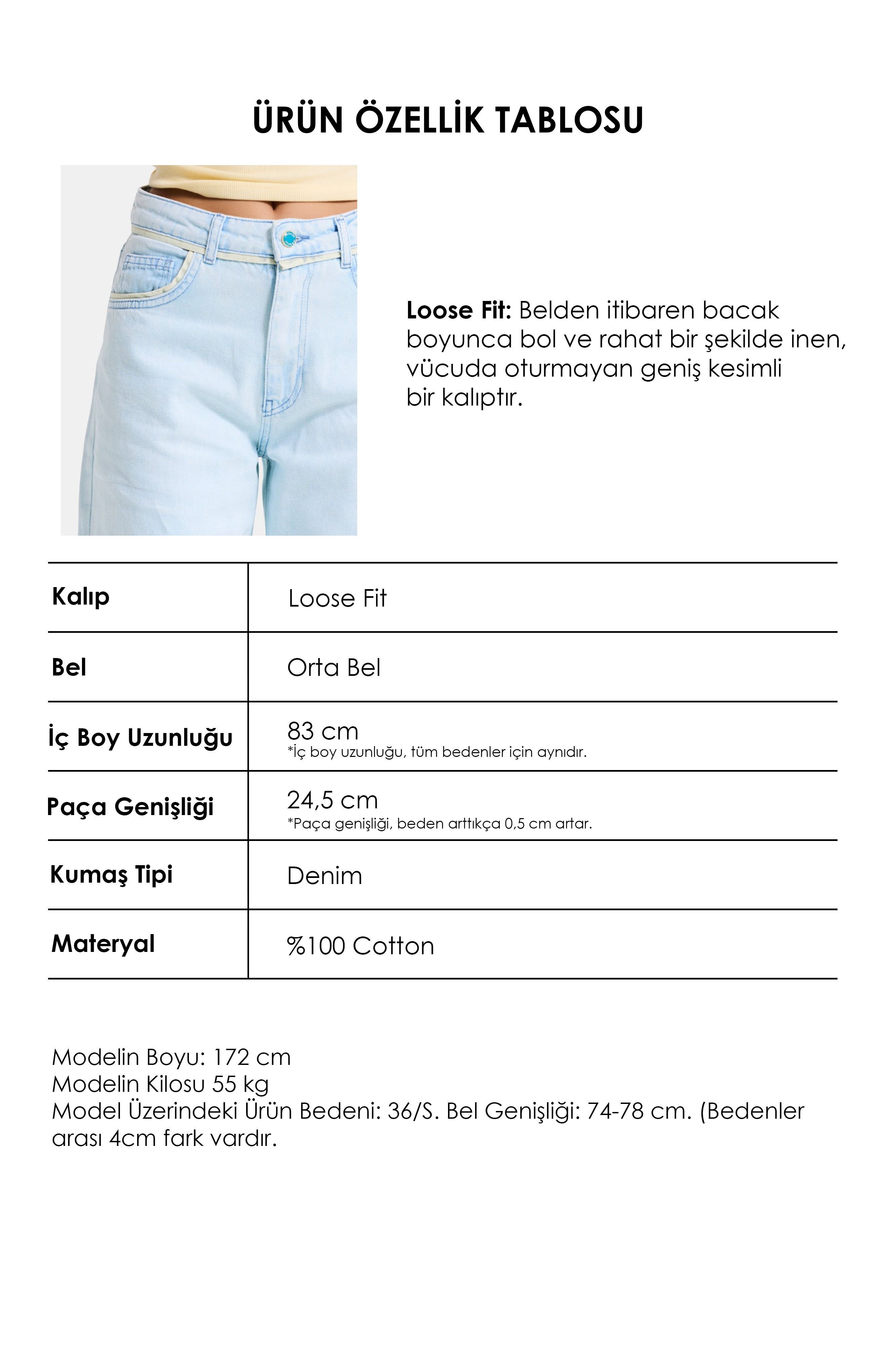 Kadın Bebe Mavi 3s6-103 Loose Fit Özel Yıkama Tasarım Denim Jean