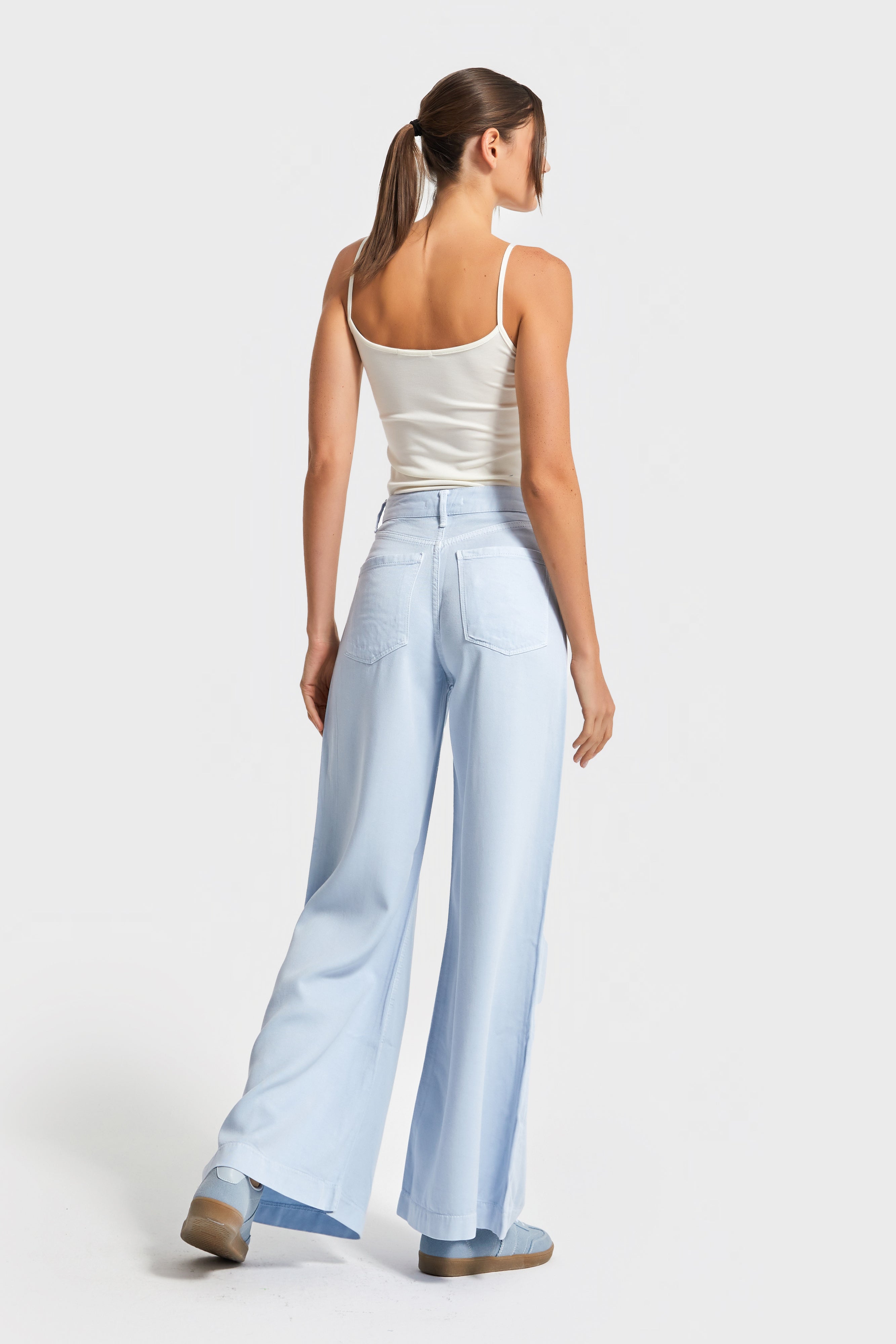 Kadın Bebe Mavisi Renk 6s5-103 Wide Leg Flare Fit Organik Pamuk Viskon Kumaş Pantolon