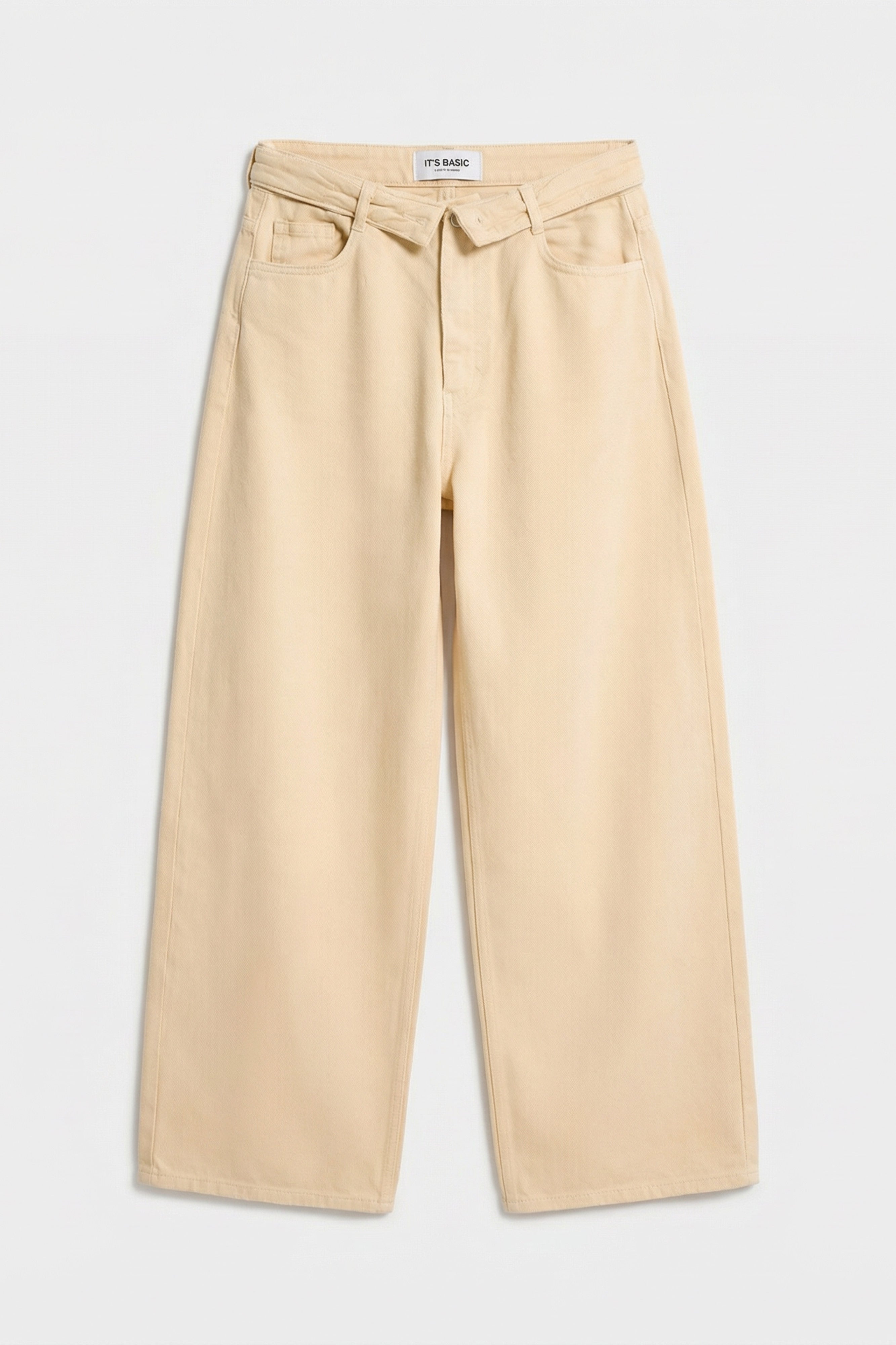 Women's Beige 6s6-57 Straight Fit Belt Detail Custom Design Denim Jeans