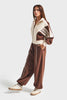 Women's Beige Coffee w5-16 Knitted Fabric Design Top and Bottom Two-Piece Tracksuit Set