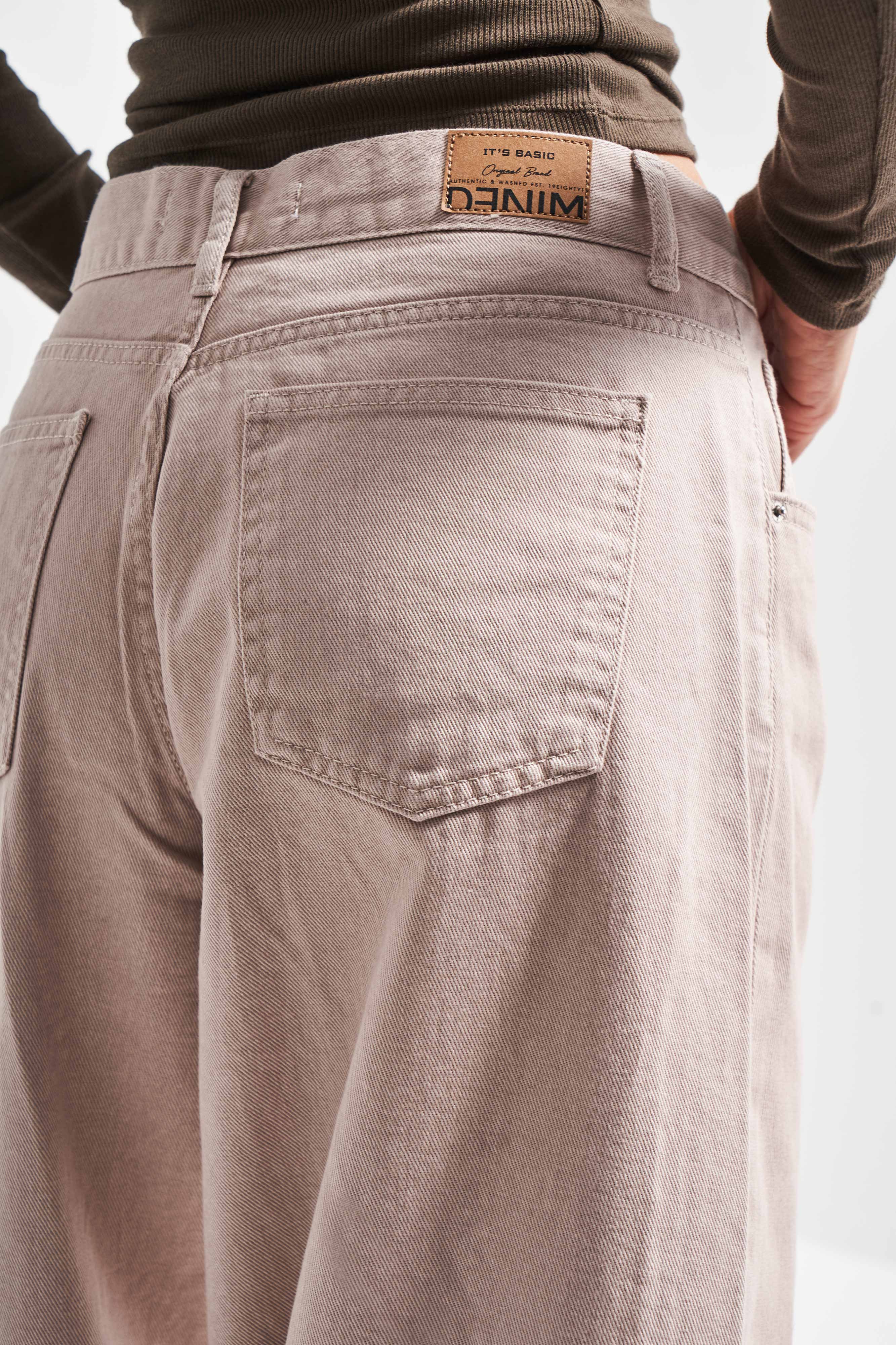 Women's Beige Color 7w457 Palazzo Fit Loose Cut Denim