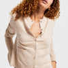 Women's Beige w5-57 Ruffled Sleeve Front Pocket Buttoned Viscose Blend Knit Cardigan