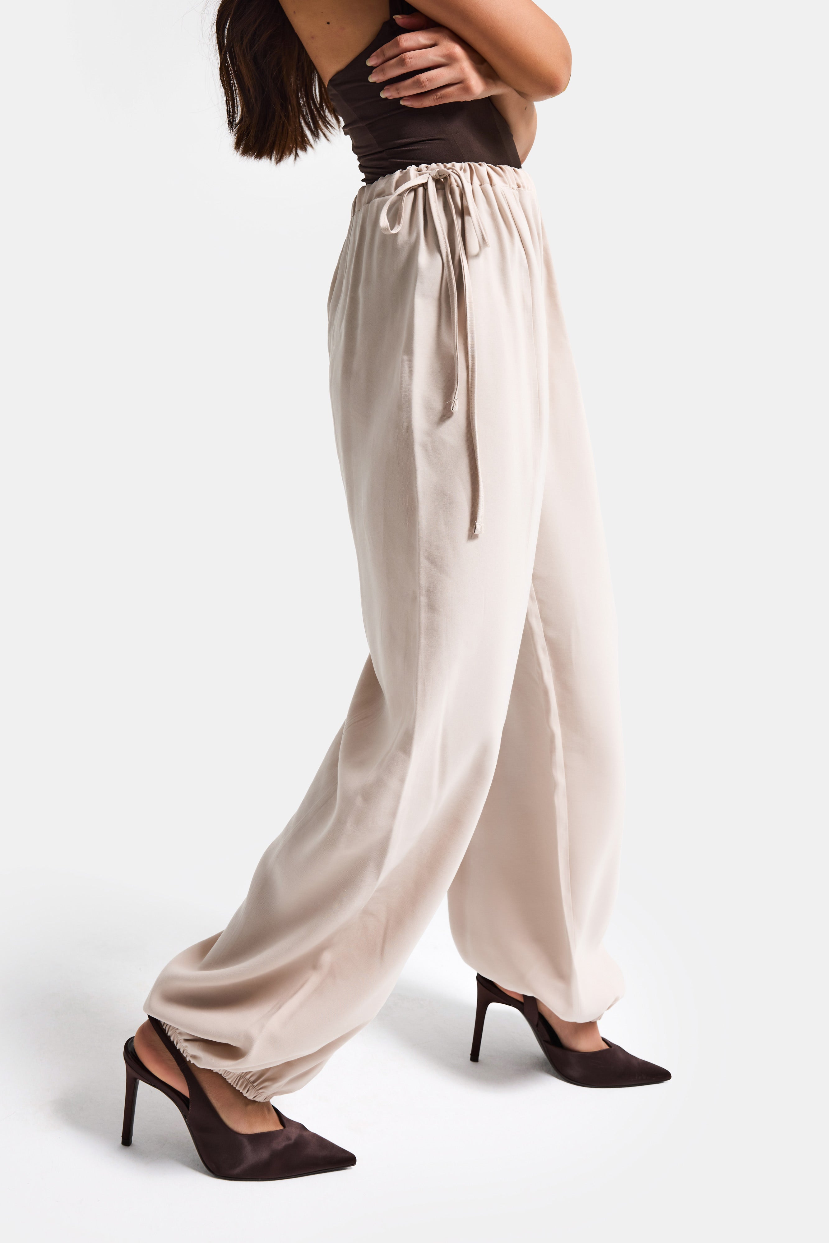 Kadın Bej s6-106 Baggy Jogger Fit Bol Kesim Pantolon