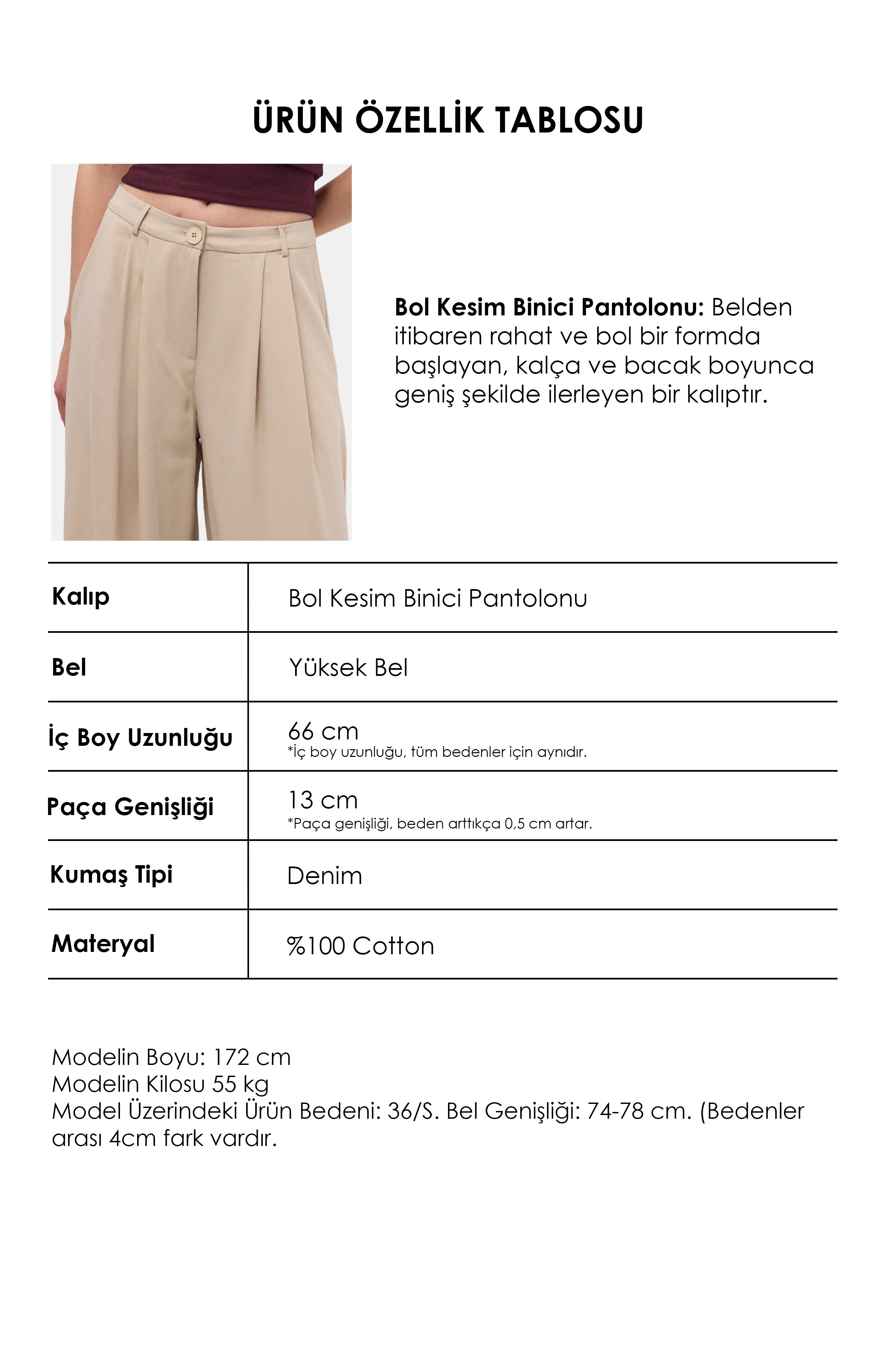 Kadın Bej s6-106 Bol Kesim Paça Detaylı Binici Pantolon
