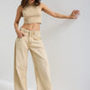 Women's Beige Stone Color 4w5-142 Low Rise Palazzo Fit 100% Cotton Denim Jeans