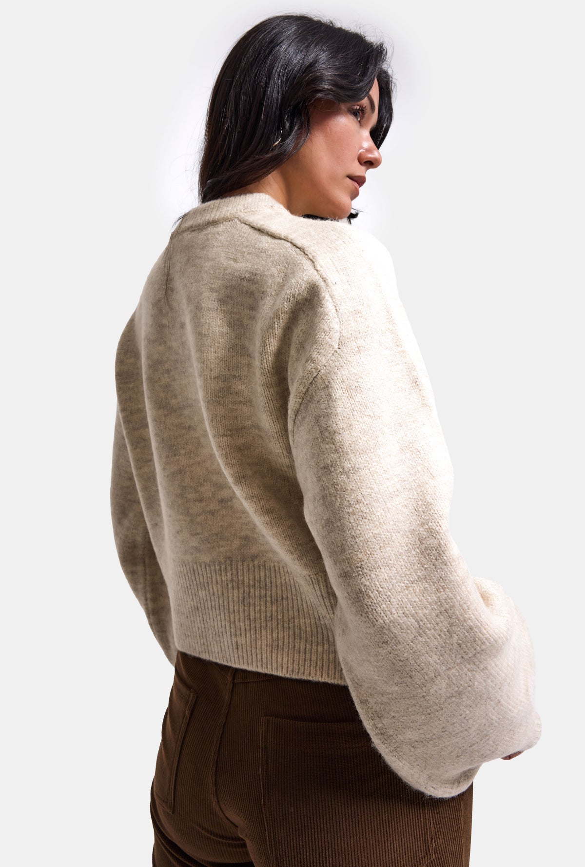 Kadın Bej w6-57 Oversize Düğmeli Kazak Hırka