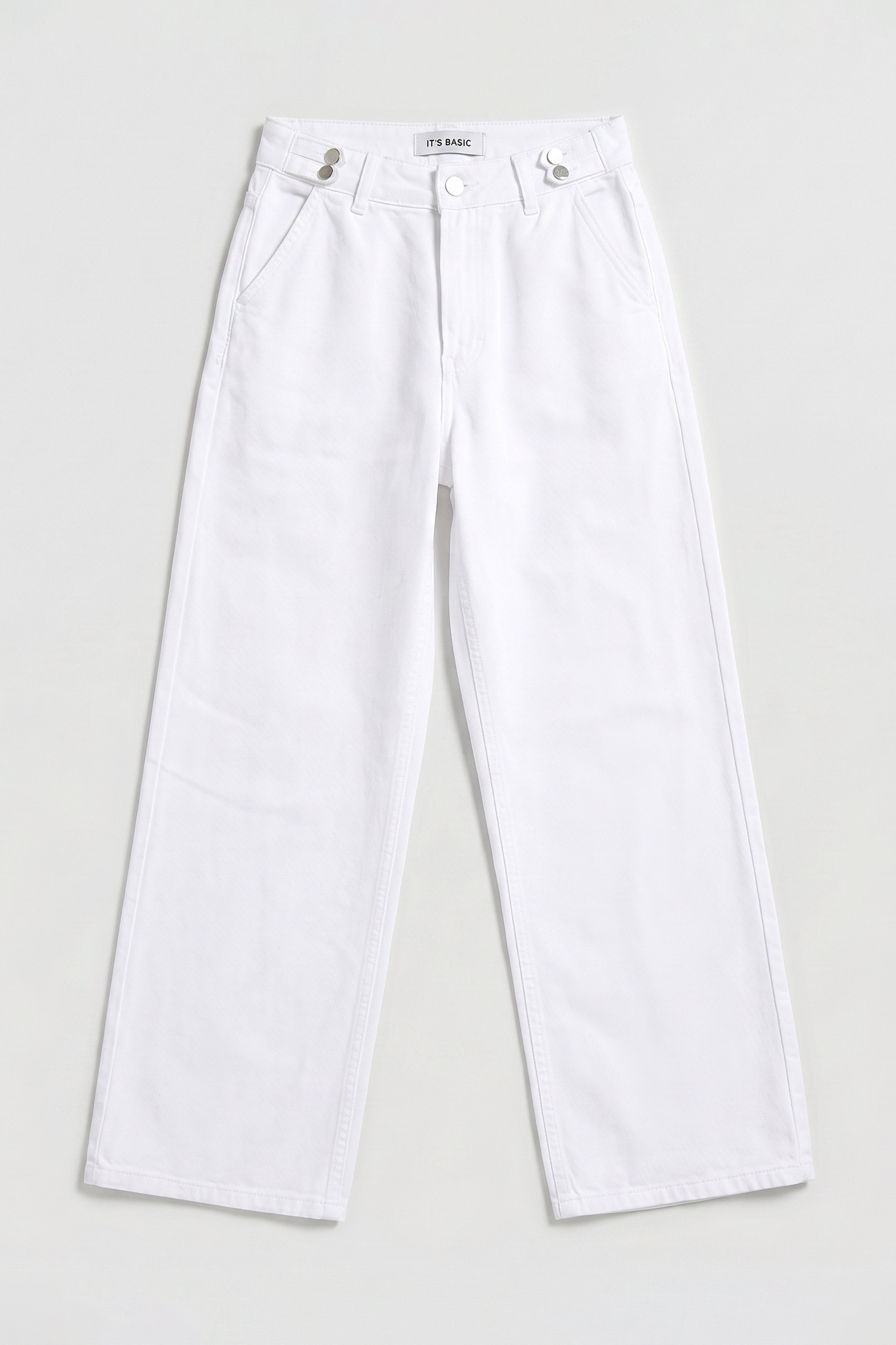 Kadın Beyaz 5s6-2 Wide Leg Kemer Detaylı Denim Jean