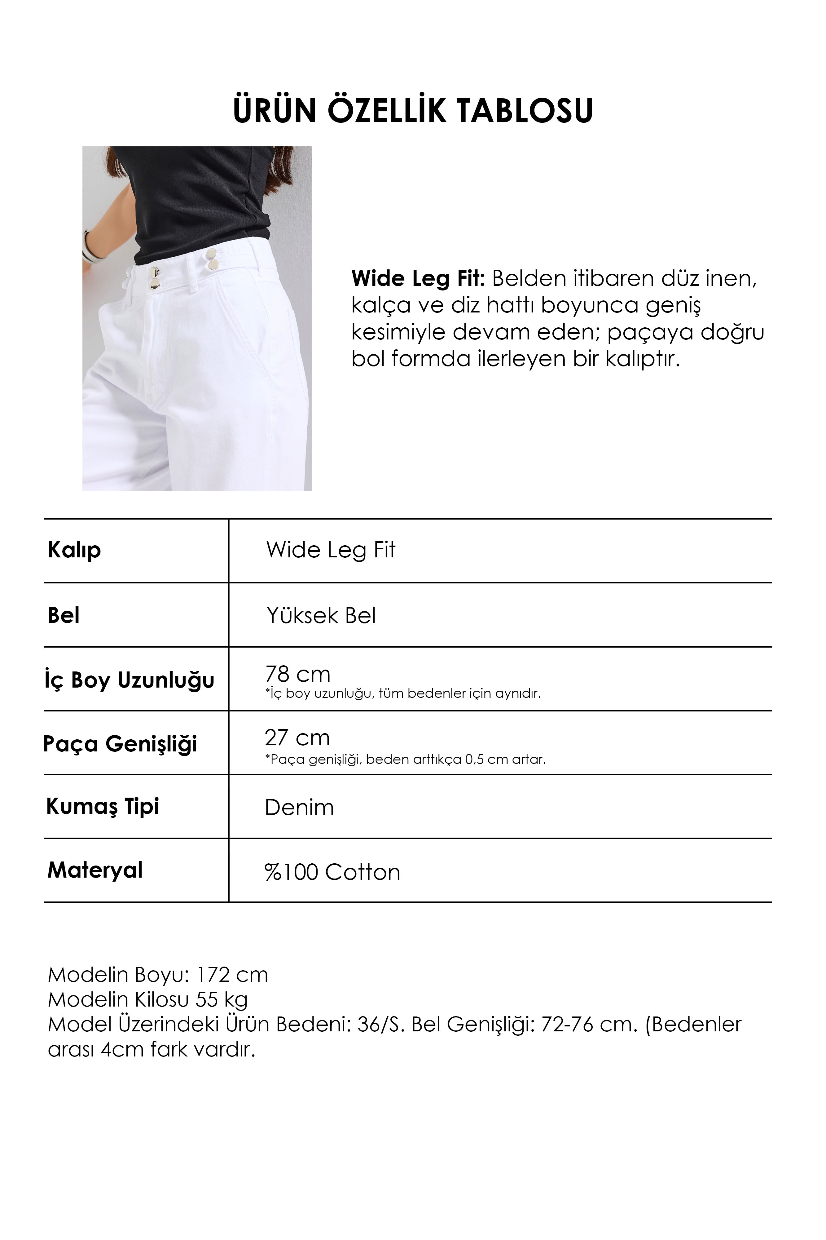 Kadın Beyaz 5s6-2 Wide Leg Kemer Detaylı Denim Jean