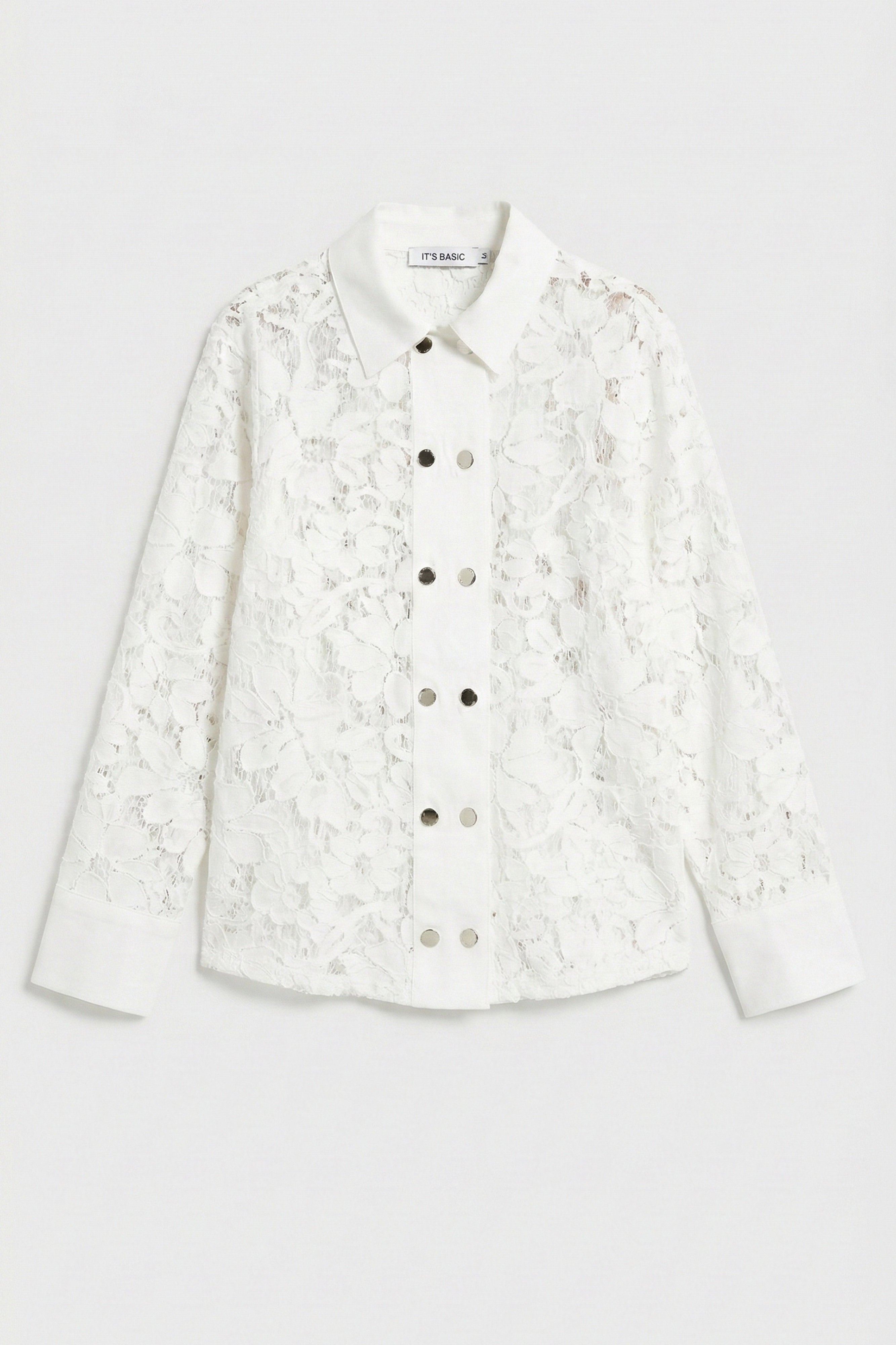 Kadın Beyaz 7s6-2 Oversize Dantel Nakış Çiçek Detaylı Özel Tasarım Denim Ceket