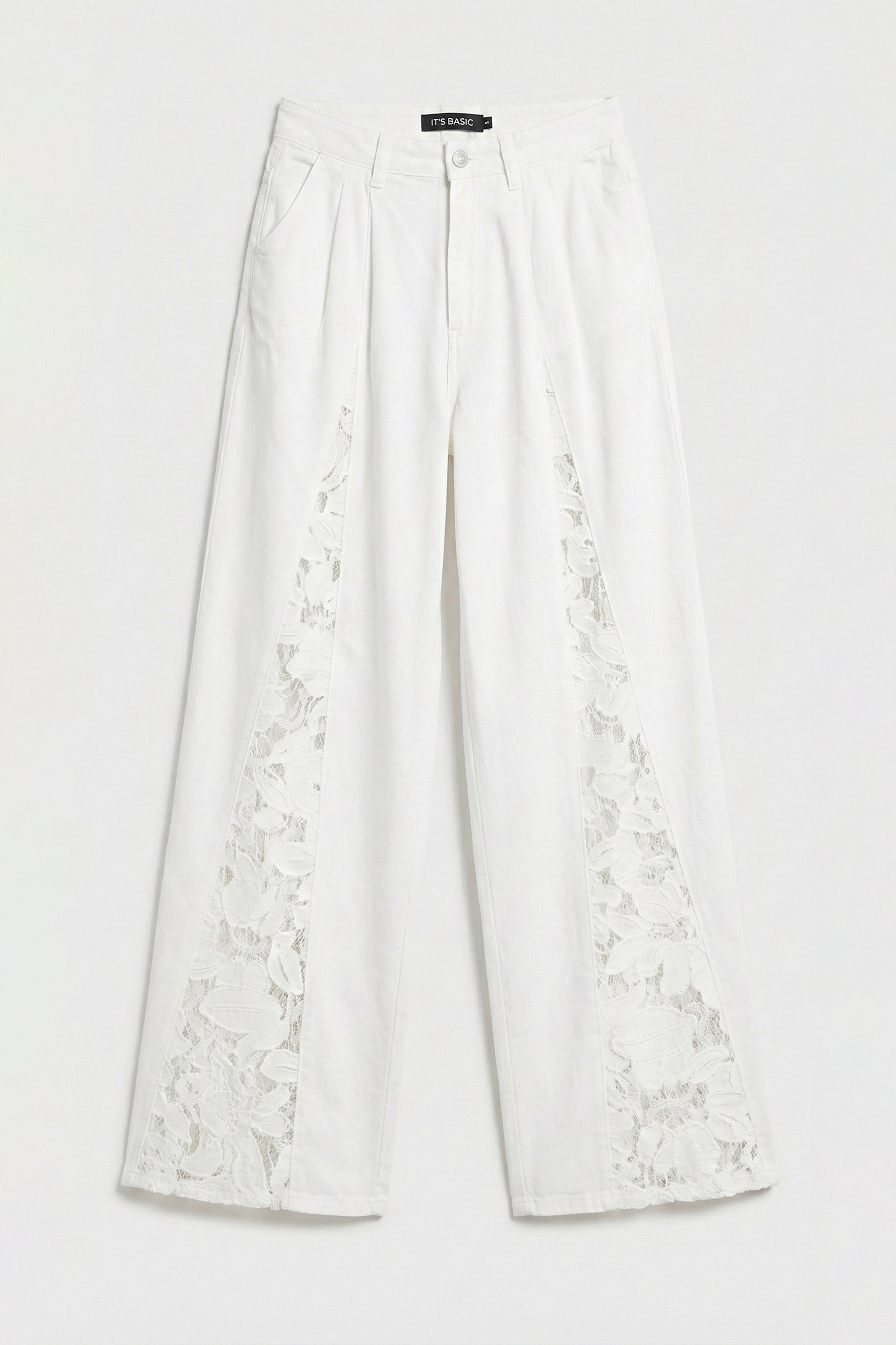 Kadın Beyaz 6s6-2 Wide Leg Dantel Nakış Detaylı Özel Tasarım Denim Jean