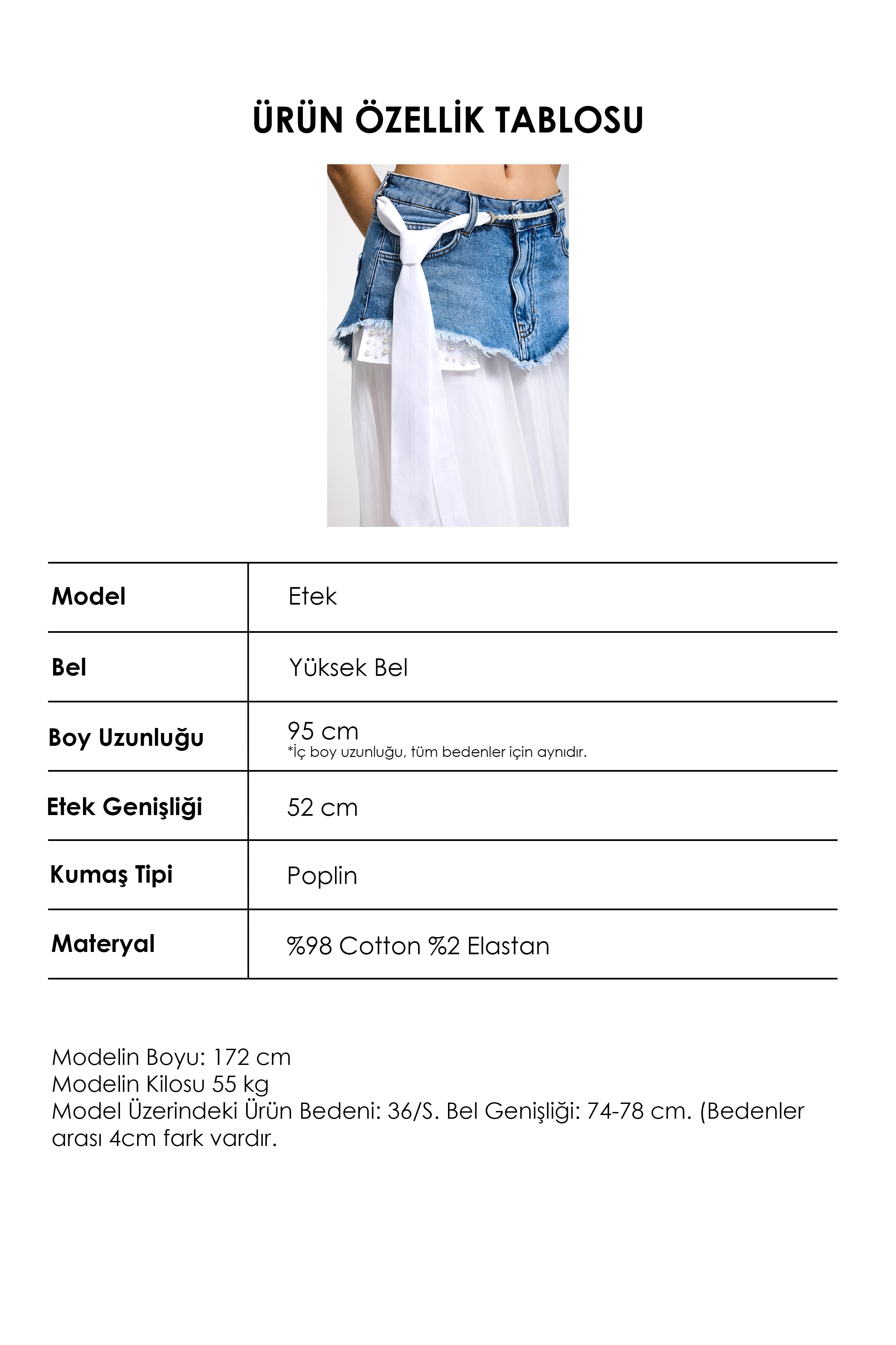 Kadın Beyaz Kot Rengi Maxi Boy Kravat Detaylı Özel Tasarım Etek