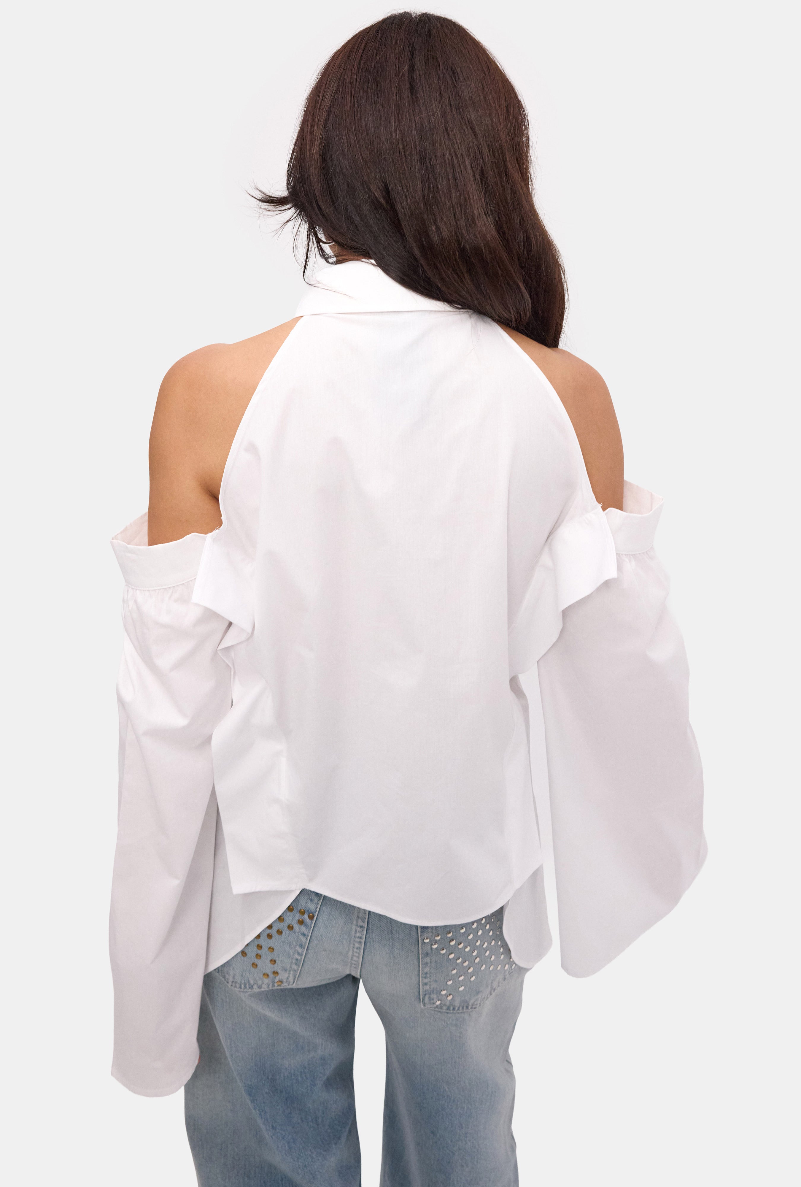 Kadın Beyaz Oversize Kravatlı Özel Tasarım Gömlek