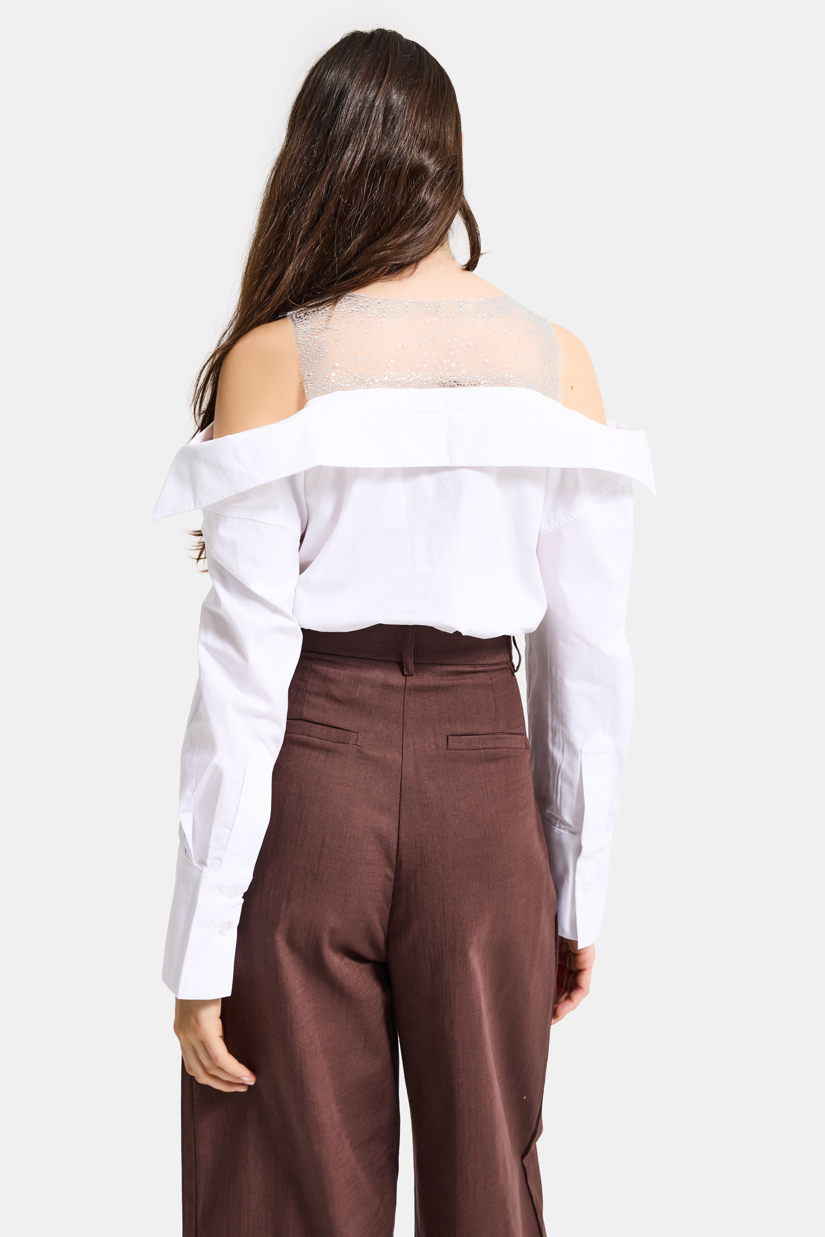 Kadın Beyaz Oversize Tül Dantelli Özel Tasarım Gömlek