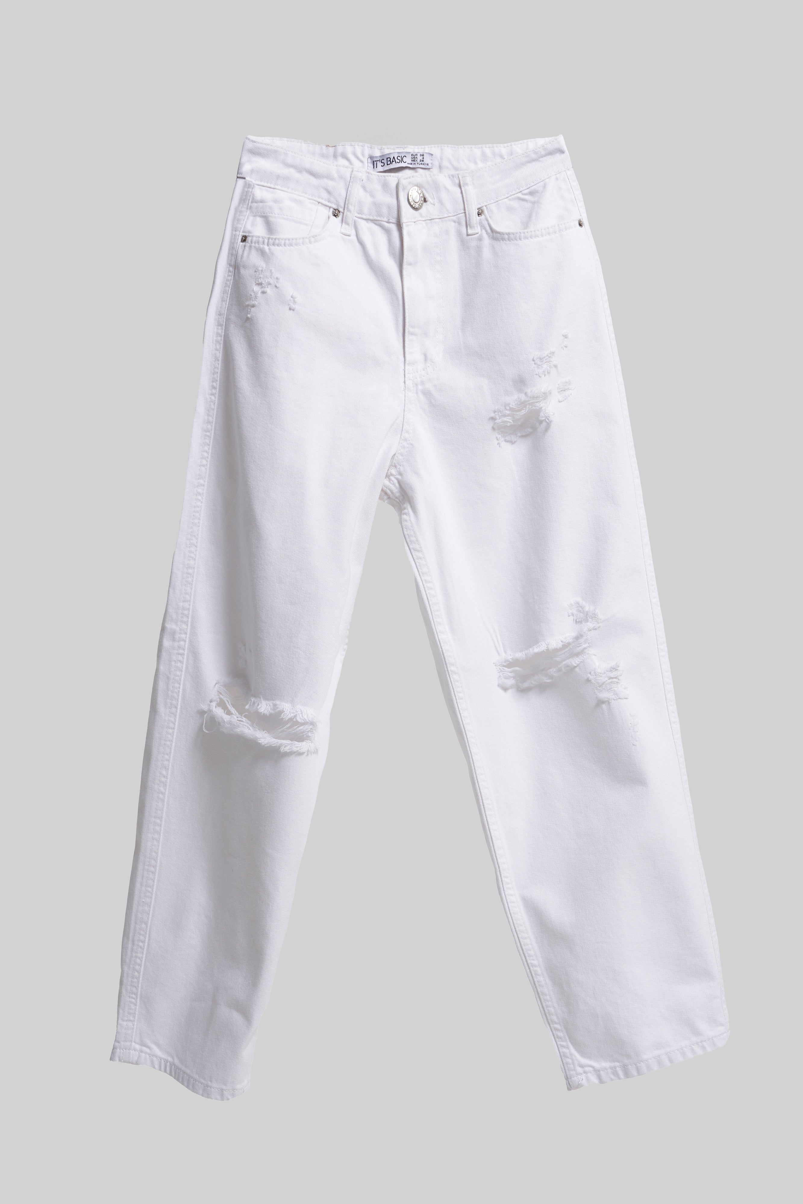 Kadın Beyaz Renk 13s5-2 Relax Fit %100 Koton Yırtık Detaylı İç Göstermez Denmi Jean