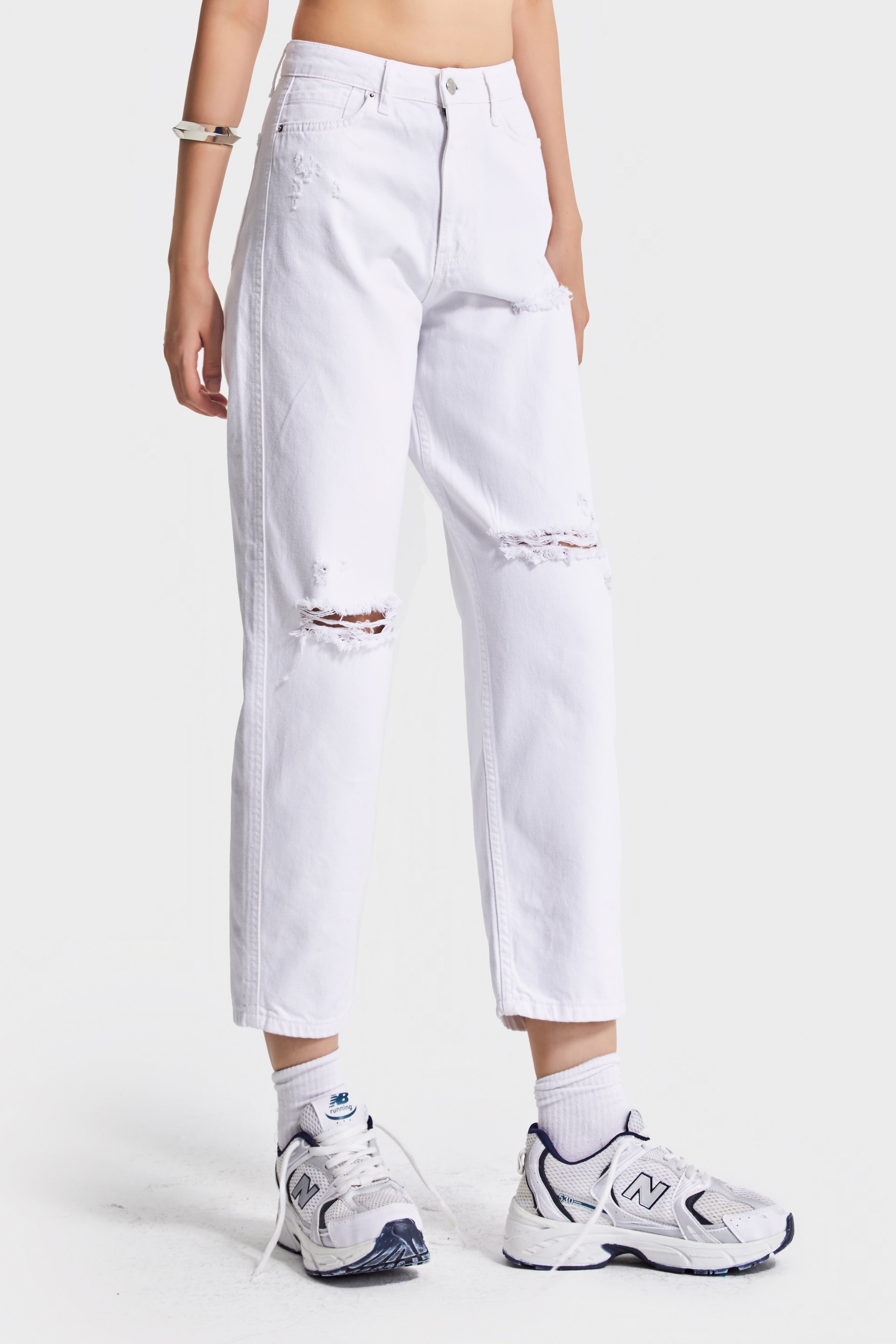 Kadın Beyaz Renk 13s5-2 Relax Fit %100 Koton Yırtık Detaylı İç Göstermez Denmi Jean